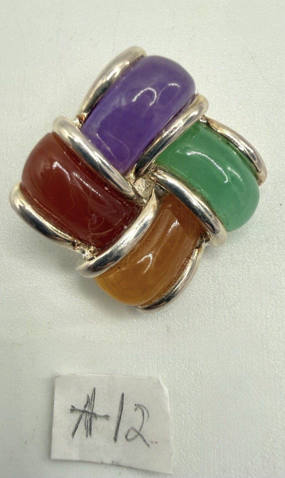 925 Sterling Silver Multi Color Jade Slide Pendant Green Lavender Honey Red Jade