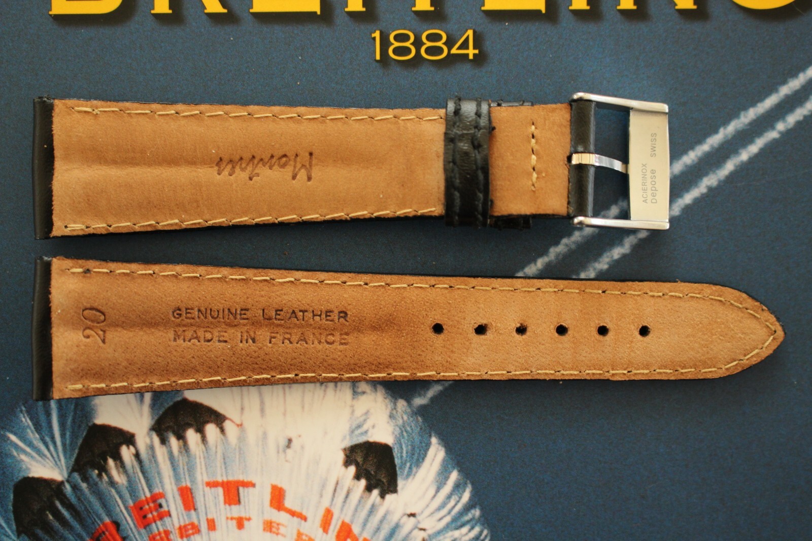 AOK 20-16 TONGUE BUCKLE BLACK DBLE BUMP WATCH BAND WATCHBAND STRAP FOR BREITLING