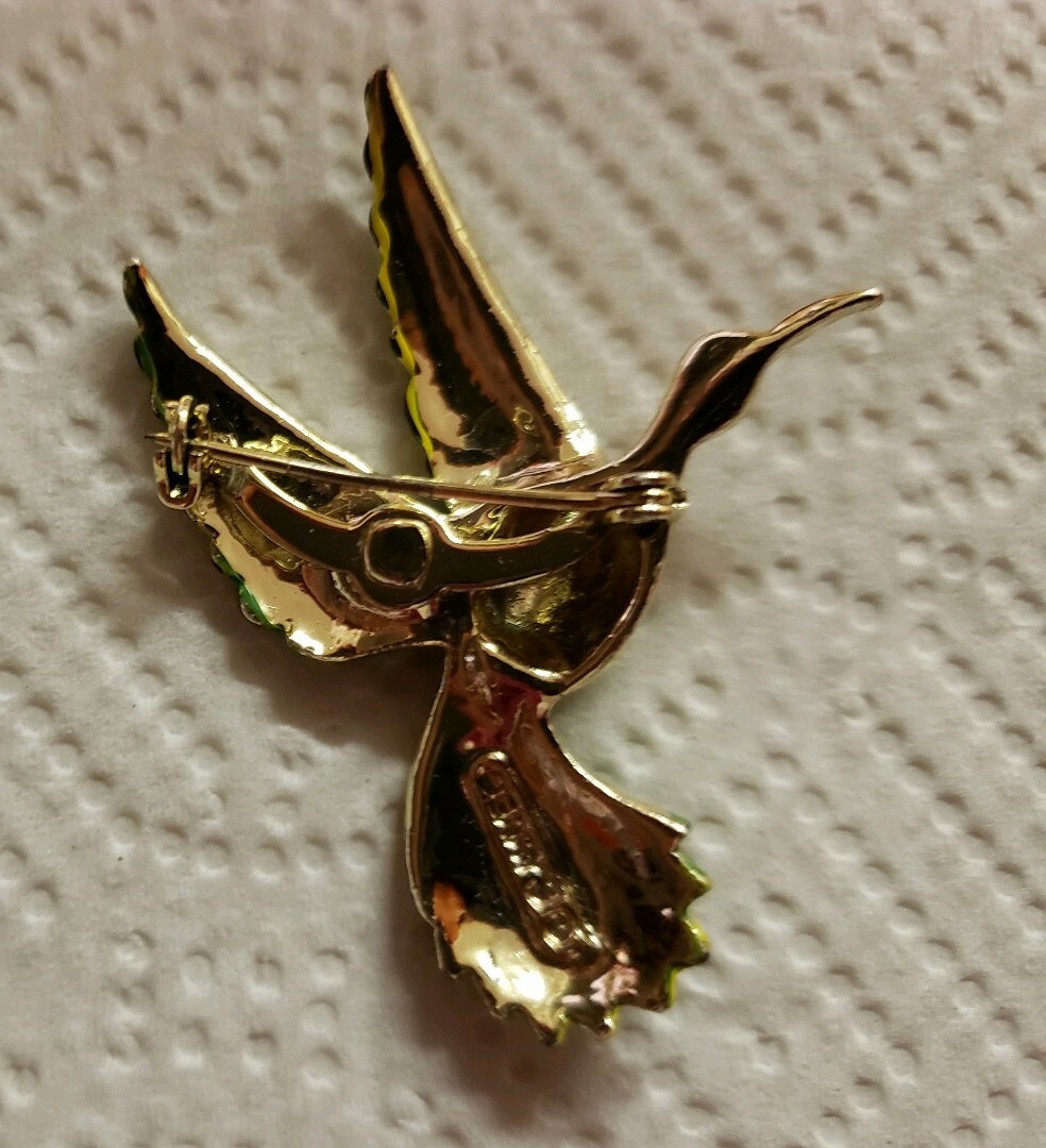 Green Enamelware Bird Brooch Pin