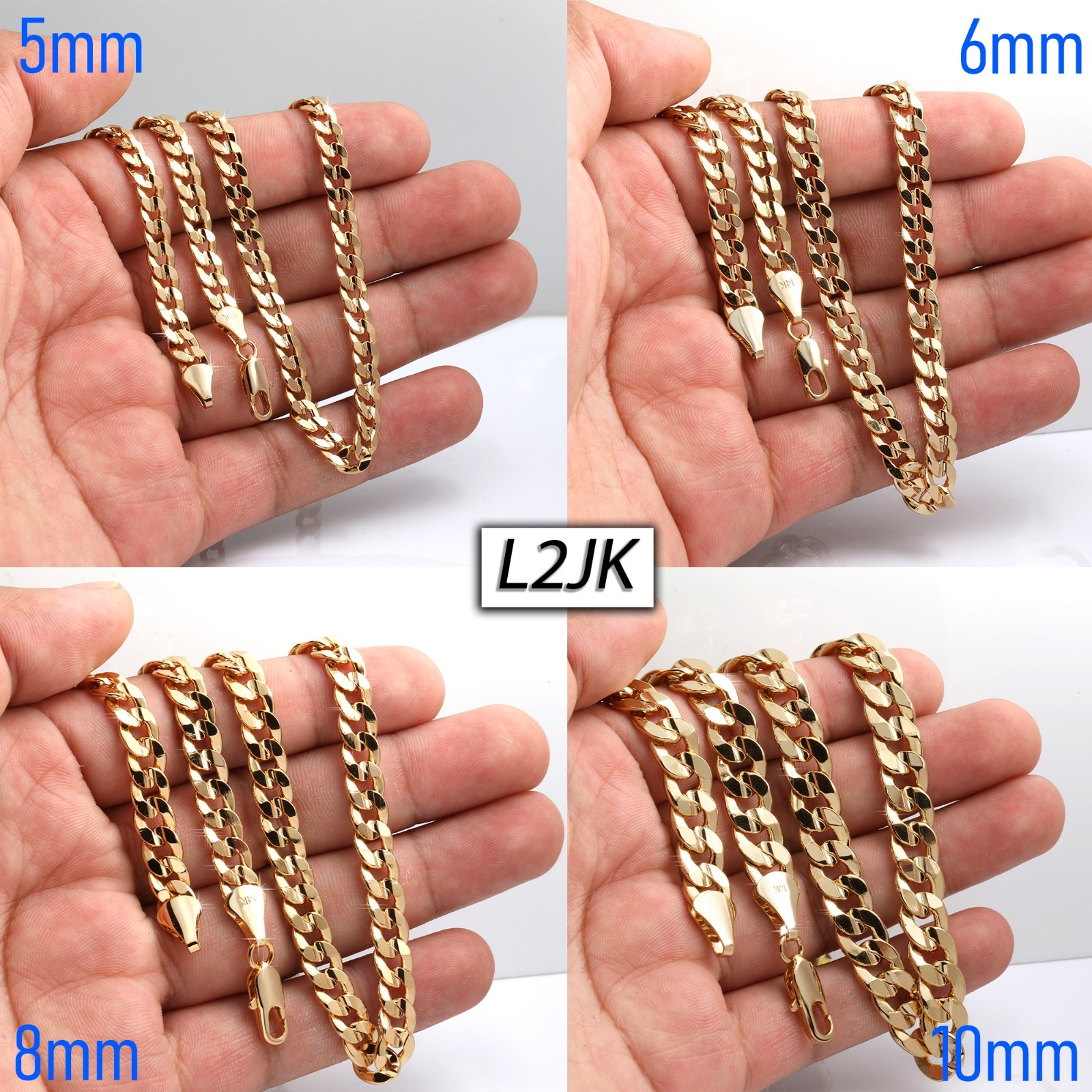 Concave Cuban Link Chain 5mm, 6mm, 8mm, 10mm 24″ 14K Gold Plated HipHop Fashion