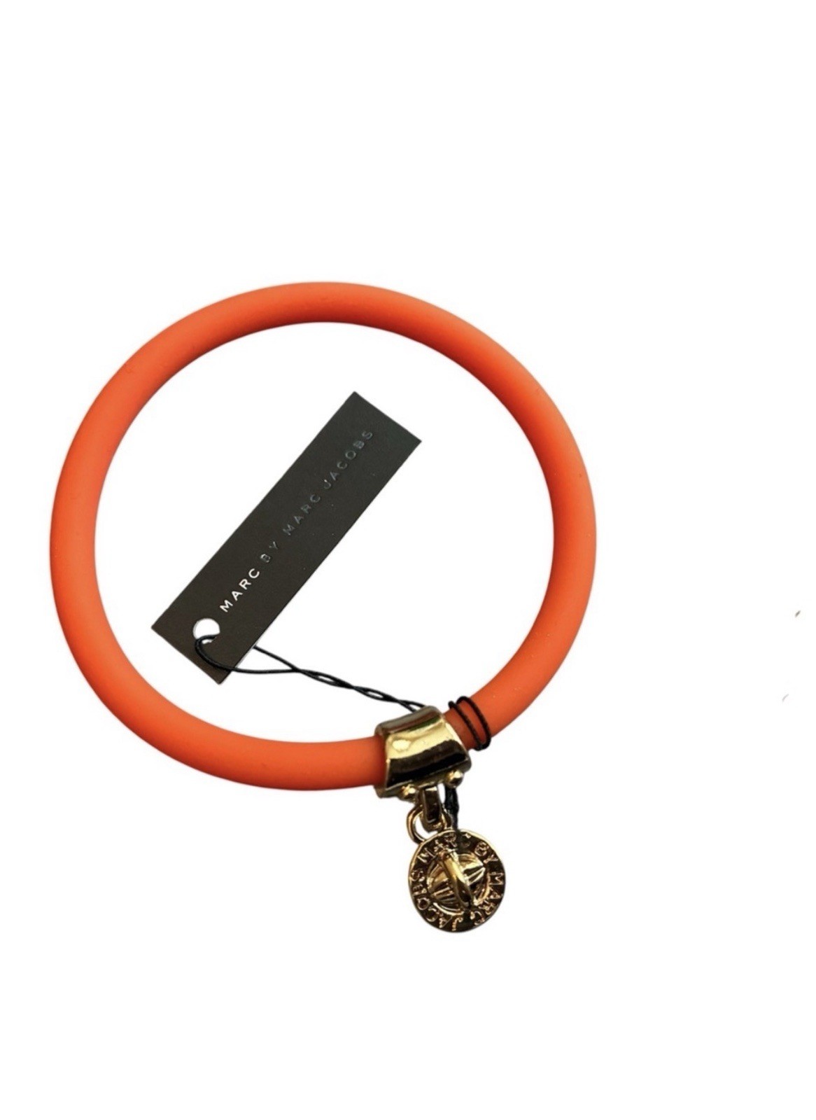 Marc by Marc Jacobs Orange Elastic Silicone Bracelet w/ Gold-Tone Logo Charm NWT