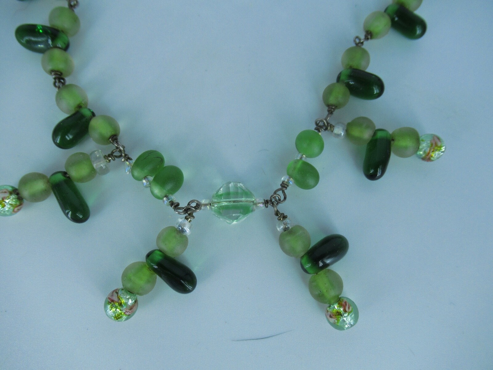Sterling Silver Greenish Colored Bead Necklace