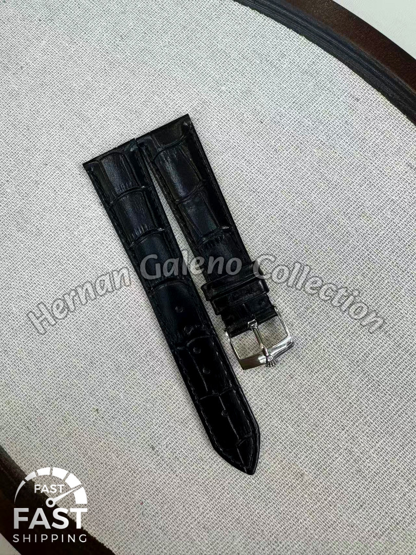 Rolex Black Crocodile Leather Watch Strap Silver Buckle 20mm Vintage NOS