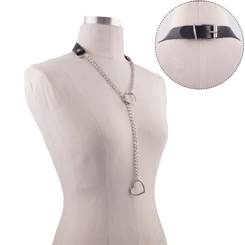 Heart Slip Chain Necklace leather Choker Collar For Women Goth Accessories Punk