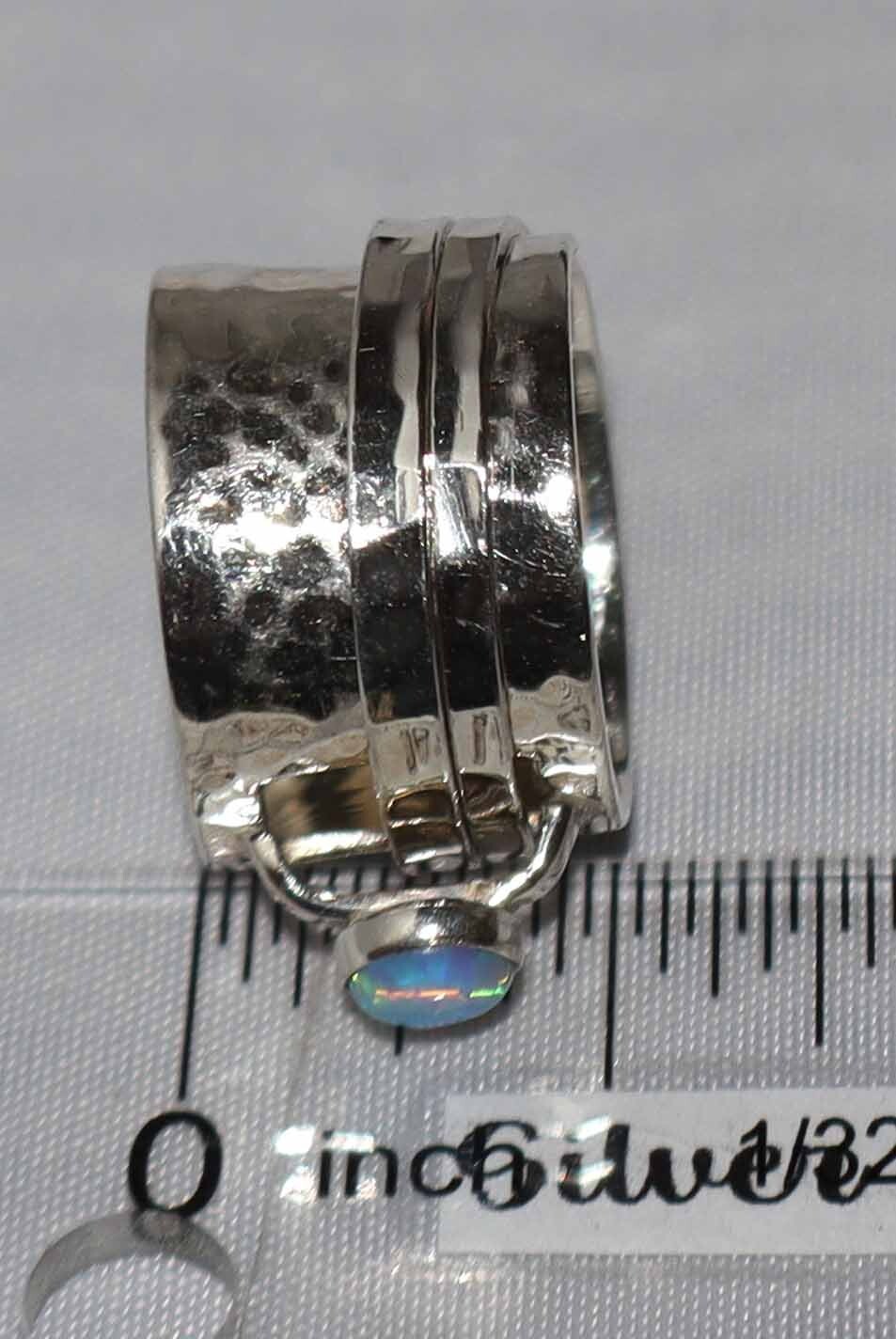 Silpada Sterling Silver Faux Blue Opal Spinner Wide Band Ring R0897 Size 6