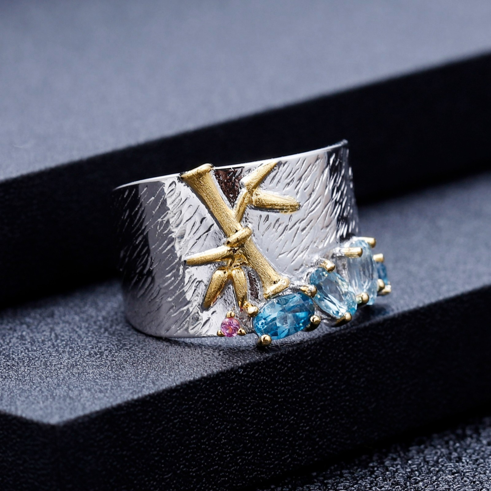 Natural Topaz 1CT Sterling Silver Gold Plated Tree Inspired Ring