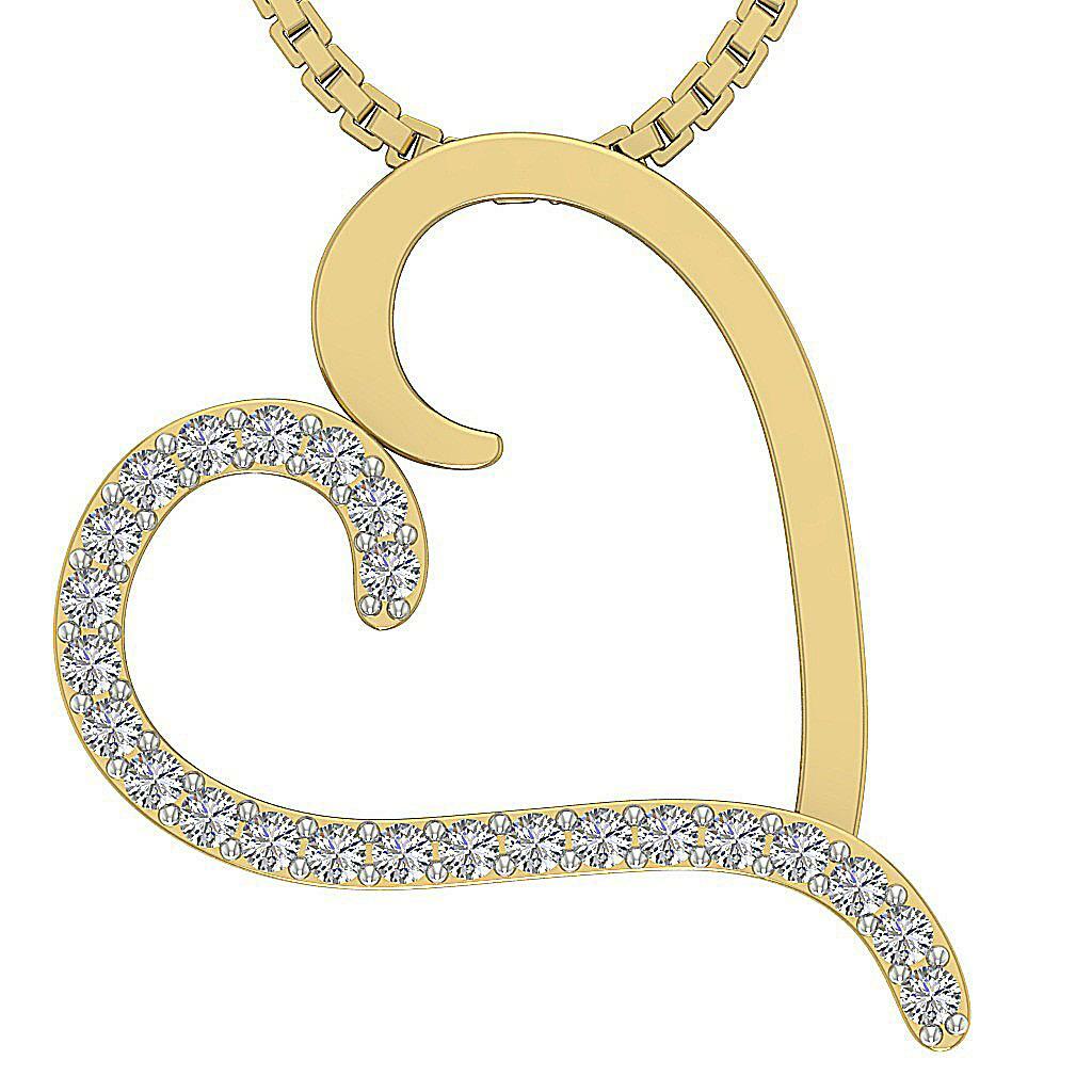 SI1 G Heart Pendant 0.50 Ct Round Diamond Prong Set 14K Gold 1.00 Inch Prong Set