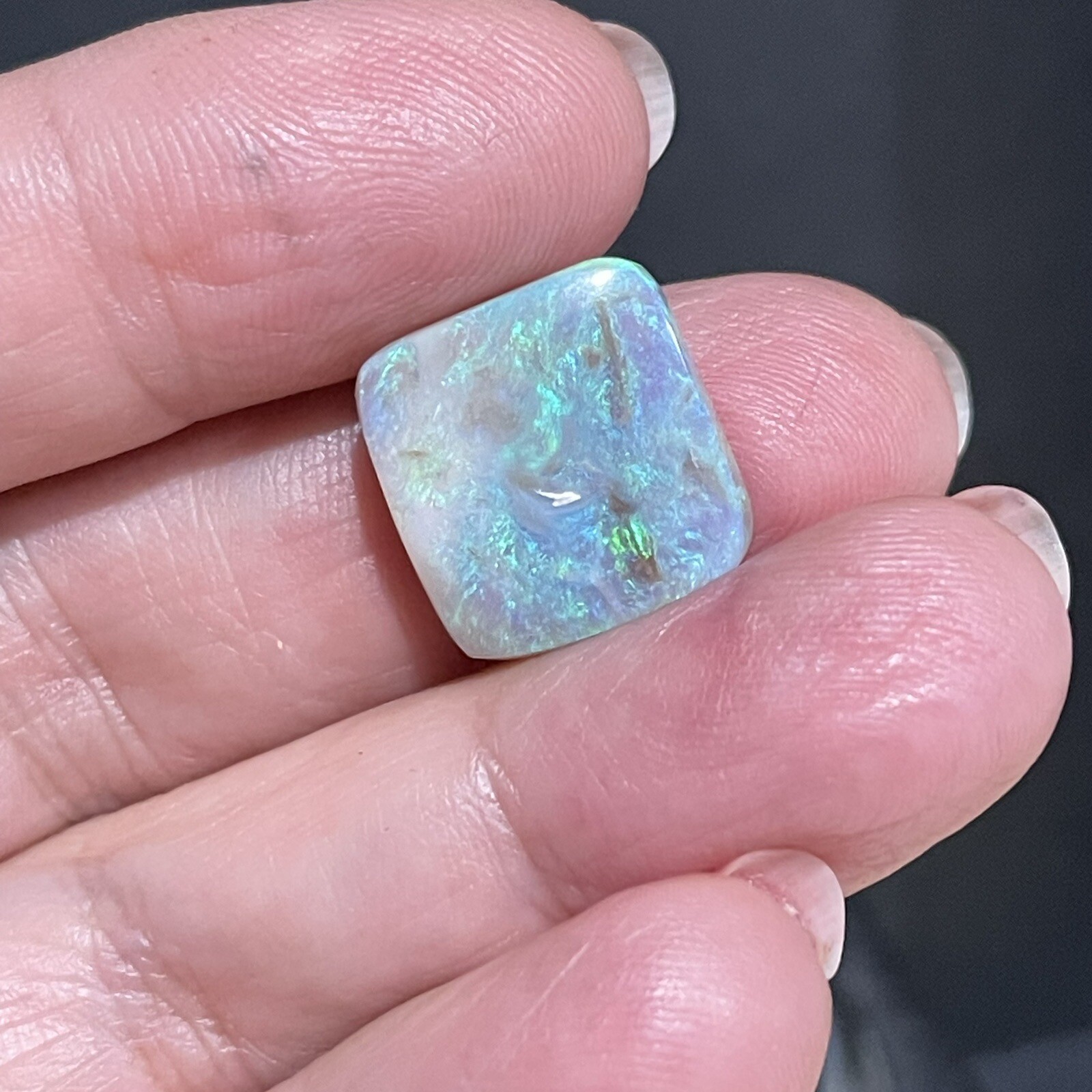 10.4ct 15×14.8×5.4mm Solid Australian Mintabie Black Opal Square Cabochon Gem