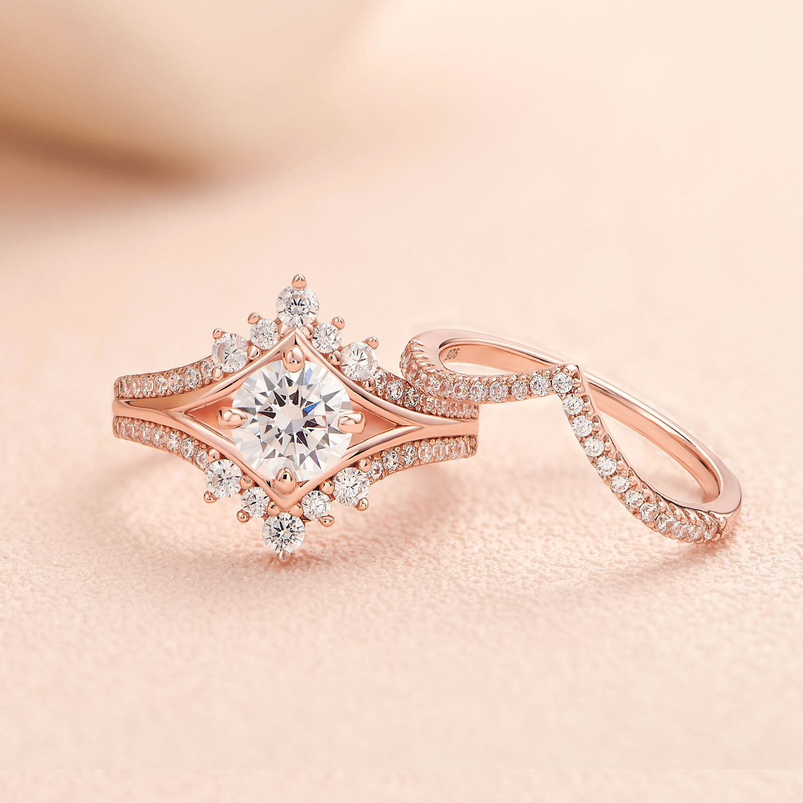 Sparkling Princess Rings for Women Bridal Wedding Ring Set Promise Ring Silver