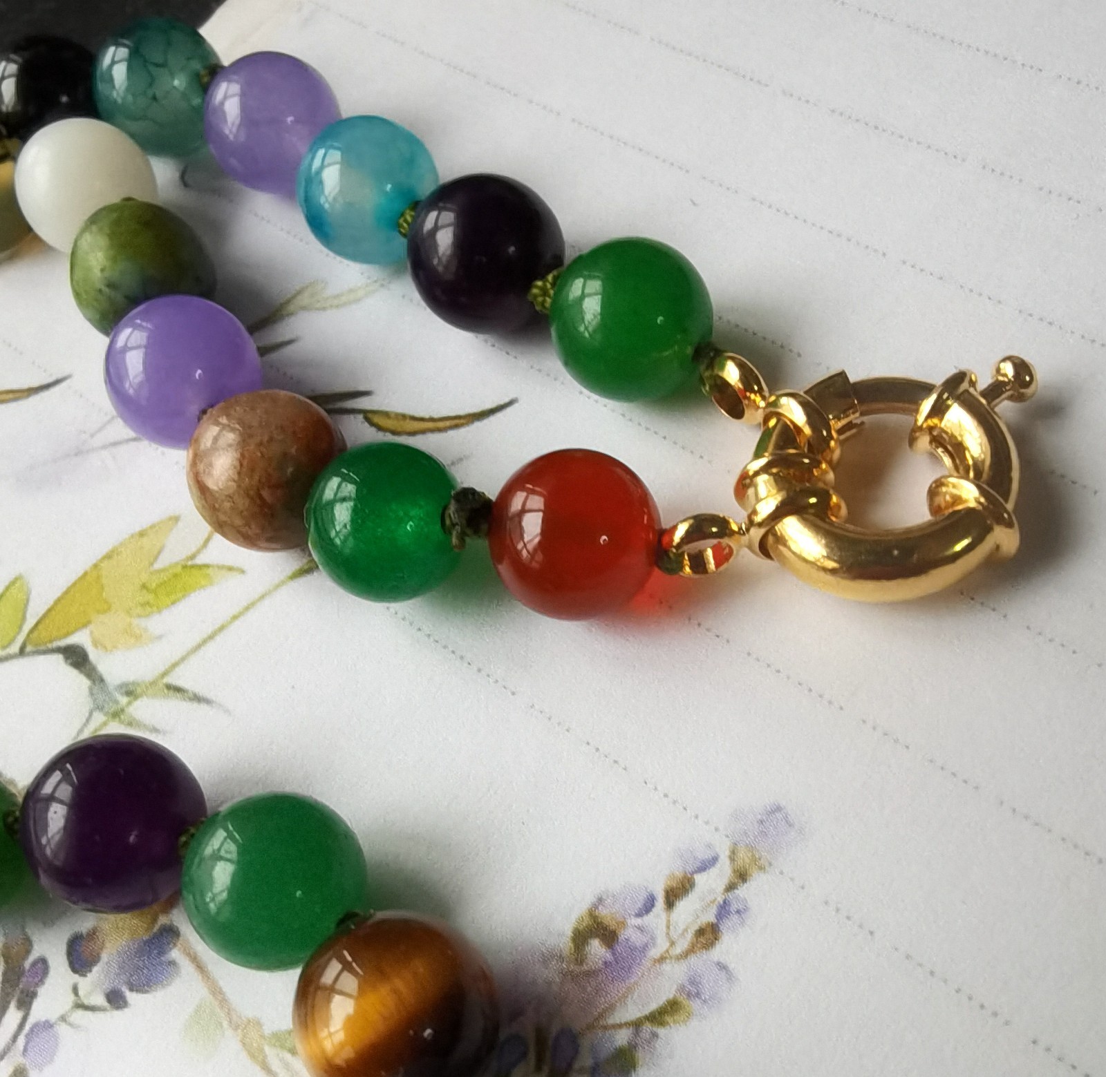 Round rainbow Jade necklace bracelet,Round 8mm gemstone Beads Knotted 16″-60″