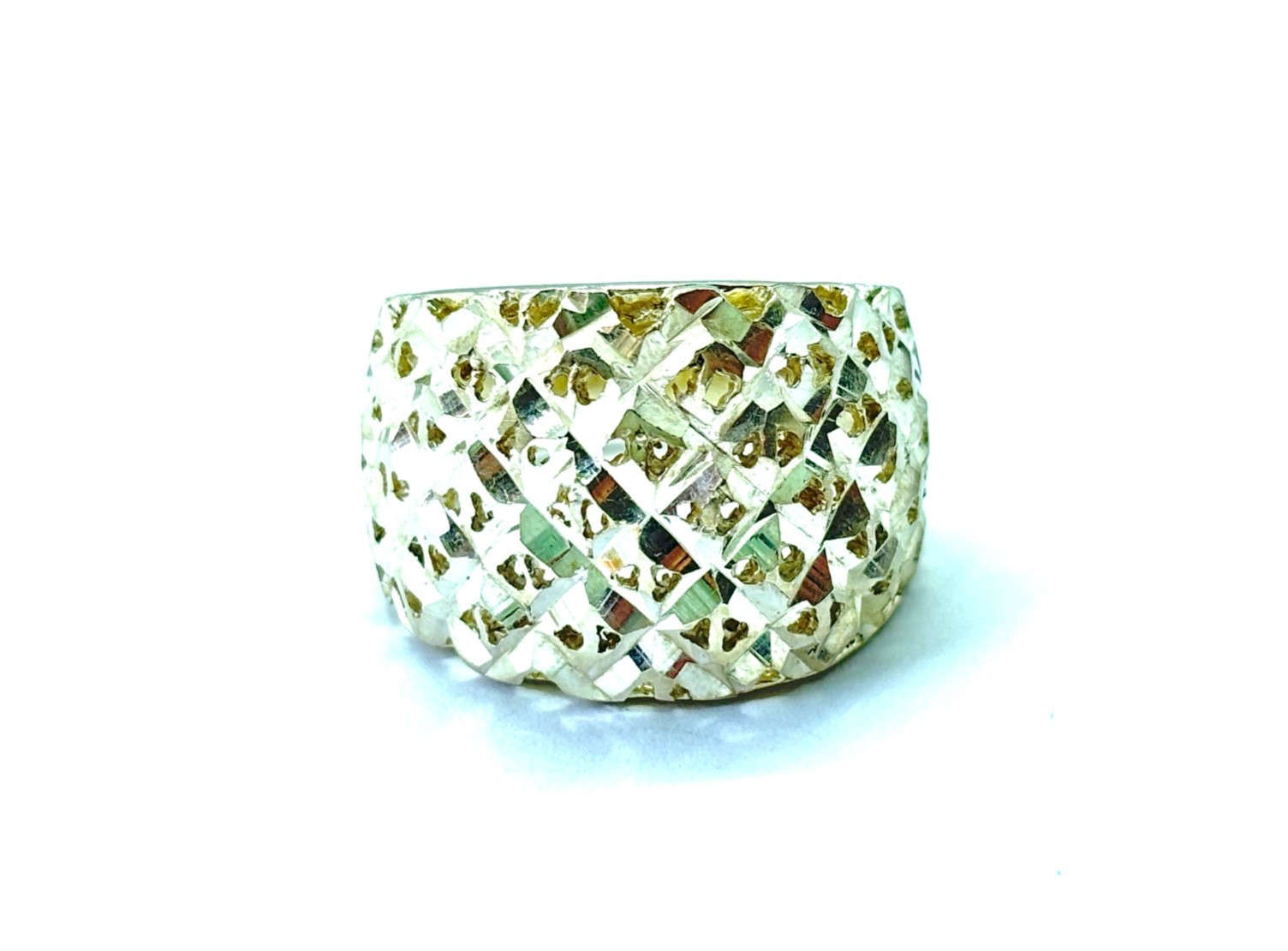 Italian Chunky Sterling Silver Textured Wide Band Ring – Size P1/2 (US 8) 7 gr