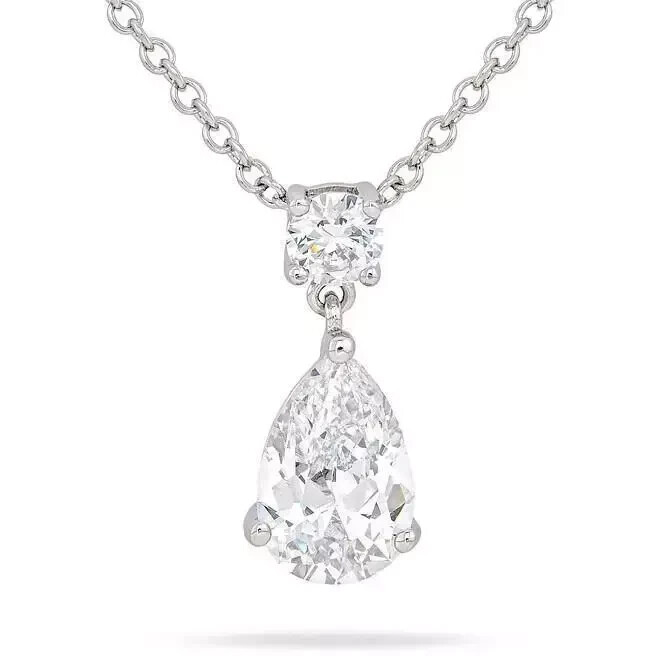 2Ct Pear Lab Created Diamond Solitaire Wedding Pendant 14K White Gold Finish