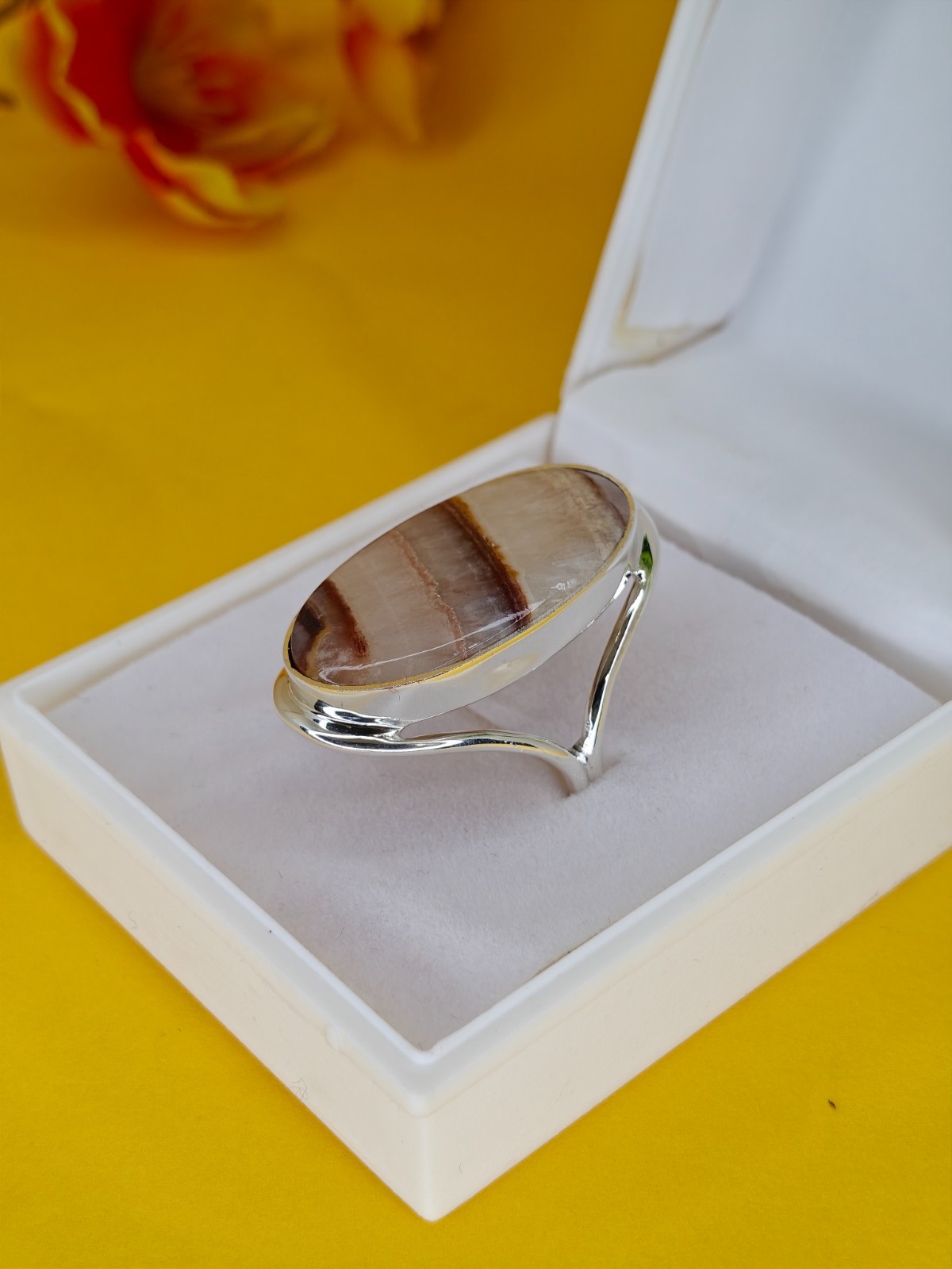 Handmade Botswana Agate/Sulemani Hakik 925 Sterling Silver Ring Boho Statement