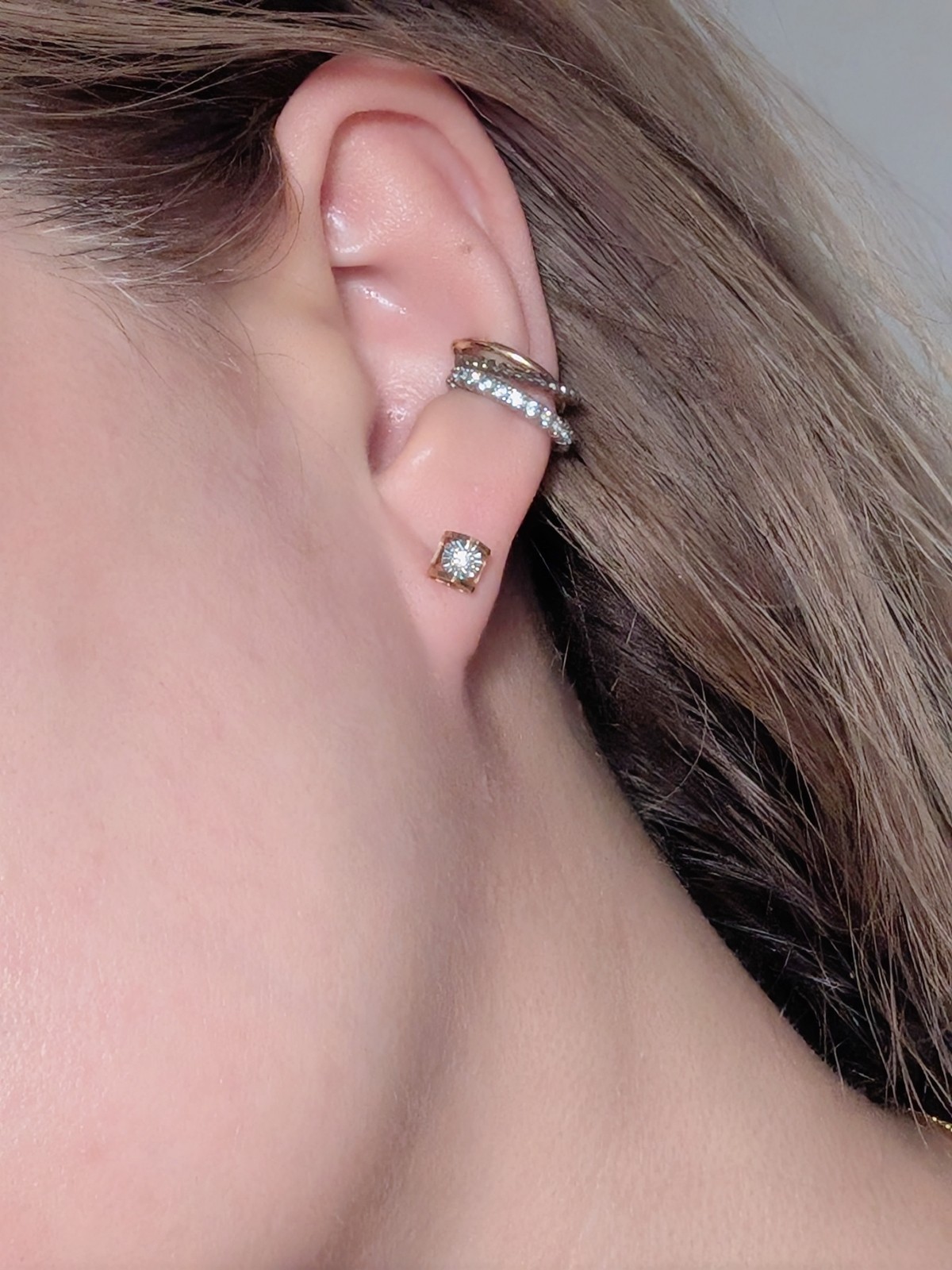 18K Rose Gold Natural Diamond Dainty Stud Earrings and Necklace Set .07ct 1.95g