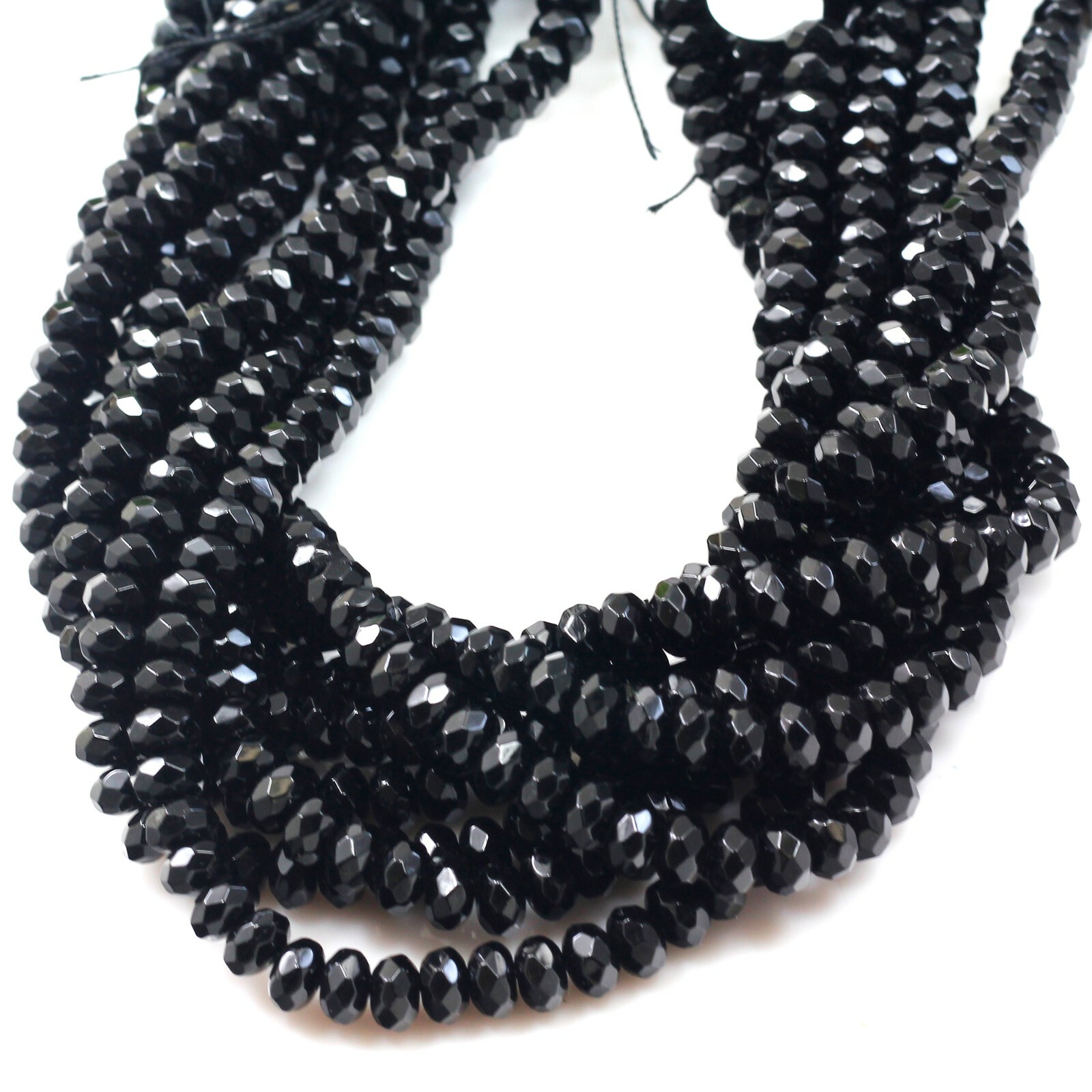 Natural Gemstone Black Onyx Faceted Rondelle Loose Beads 15″ 4mm 6mm 8mm 10mm