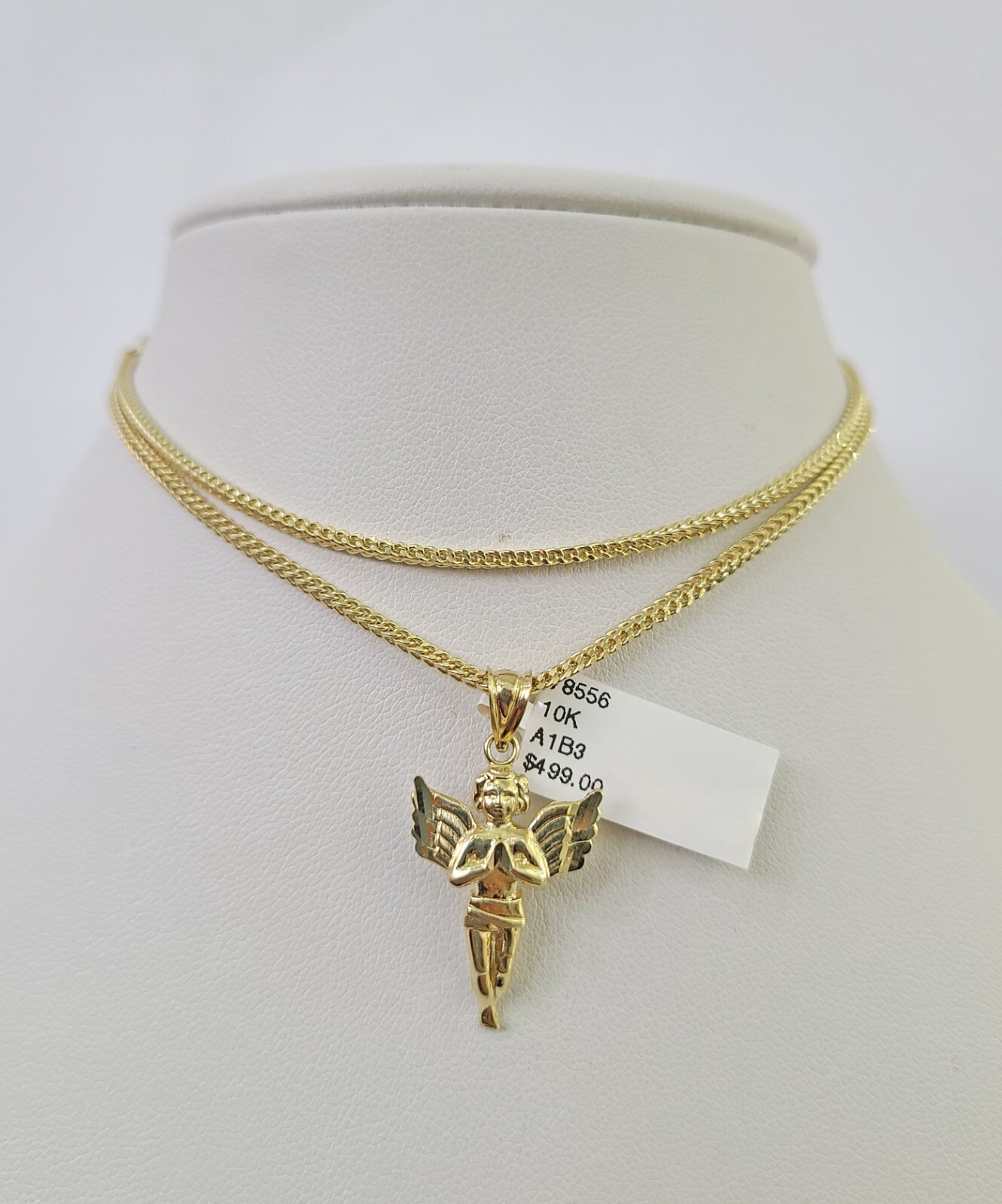 10K Franco Chain Praying Angel Pendant Charm Necklace 16″-24″ 2mm Gold SET