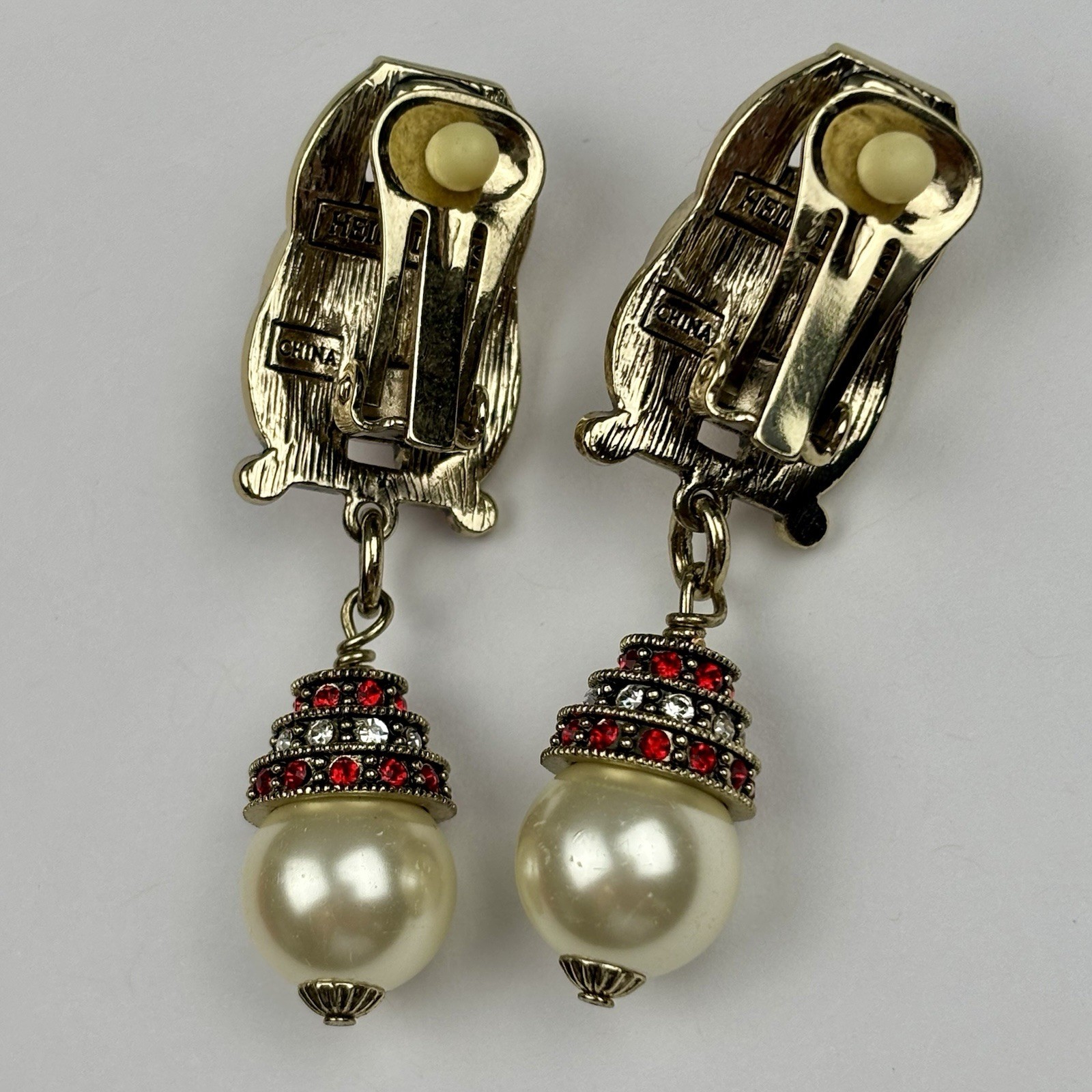 Heidi Daus “Artful Elegance” Crystal Drop Earrings Siam Red Clip On