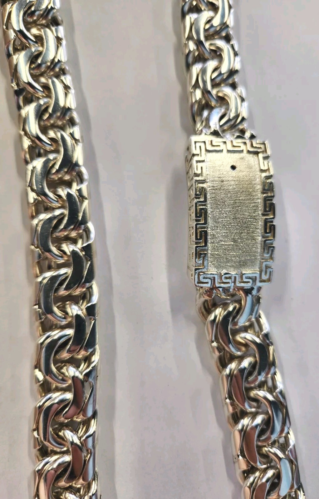 396 Gram 24 Inch Chino Link Chain Sterling Silver Solid Greek Key Lock Necklace