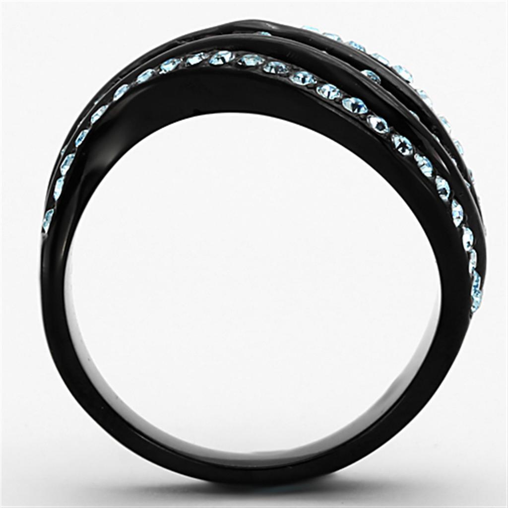Womens Black Blue Waves Ring Anillo Para Mujer Stainless Steel Ring with Top Gra