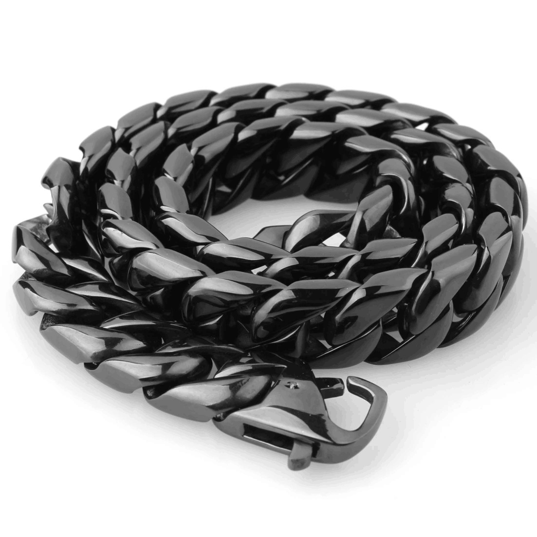 15mm 16-40″ Black Stainless Steel Cuban Link Chain Necklace for Men Jewelry Gift