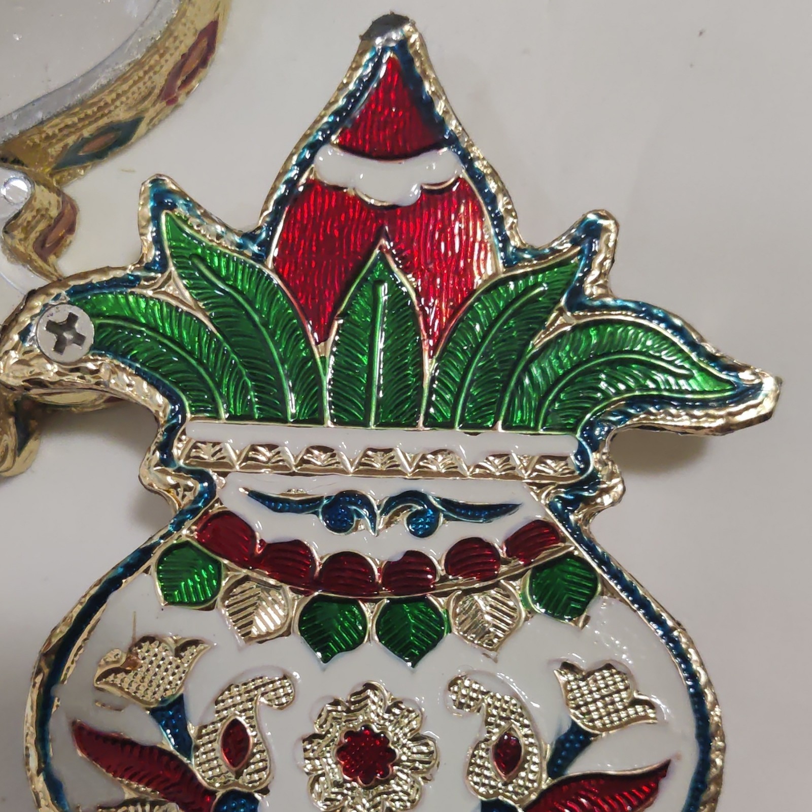 Lot of 2 Floral Vase Design Enamel Brooch Pins, Multicolor Metal