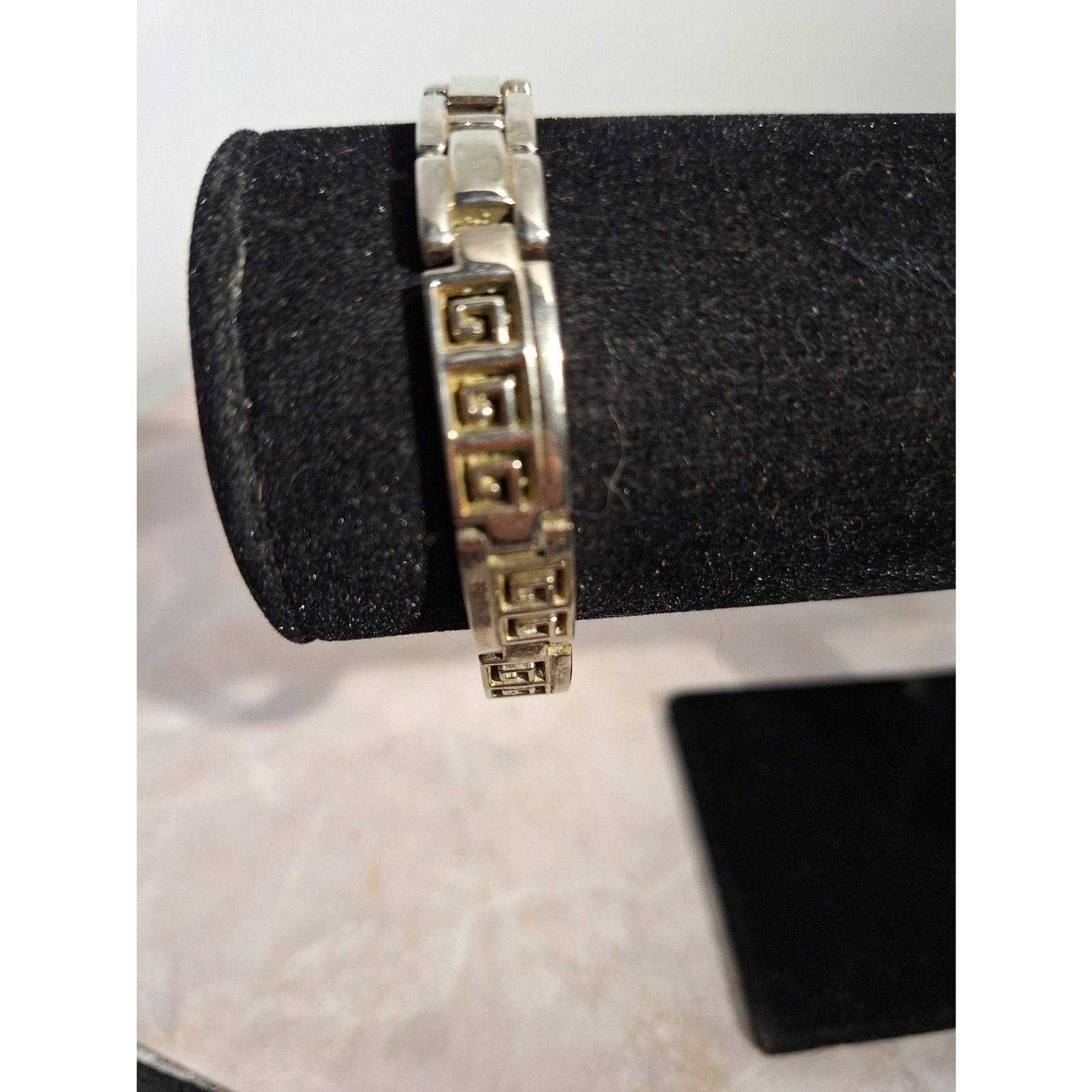 A Vintage Silver Tone Greek Key Link Bracelet Geometric Classic Mediterranean