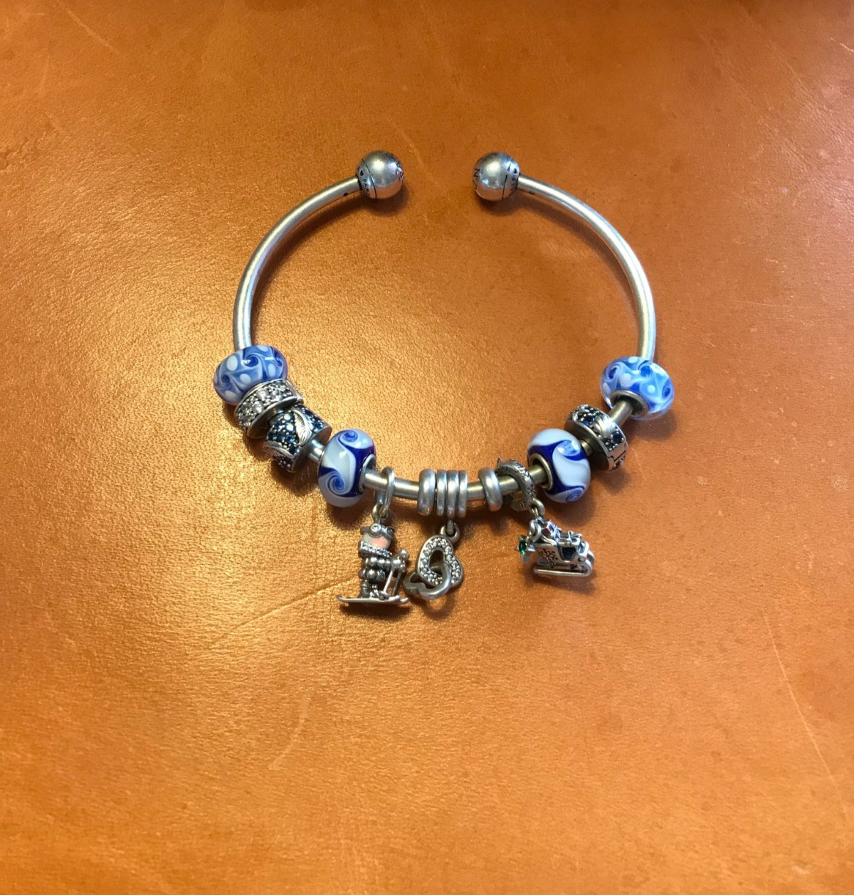 Pandora Bangle With Charms Silver 925 Winter Blue