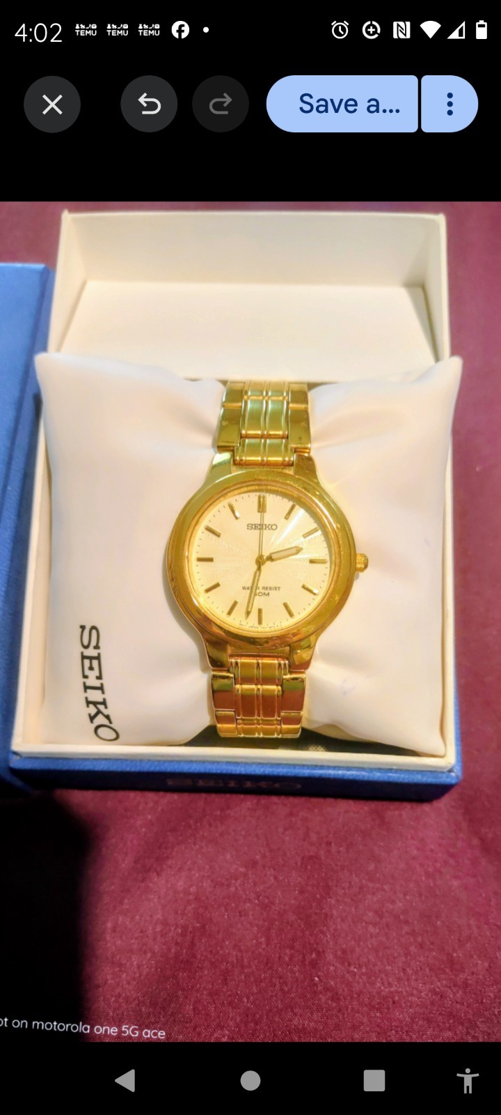 Seiko V701 Quartz Men’s Gold Tone Bracelet Watch Textured Dial 50m w/ Box