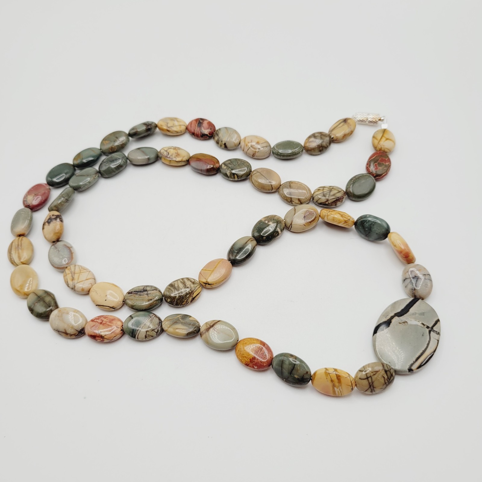 Artisan Picasso Jasper Bead Asymmetric Focal Stone Piccadilly Vtg Necklace 32 in