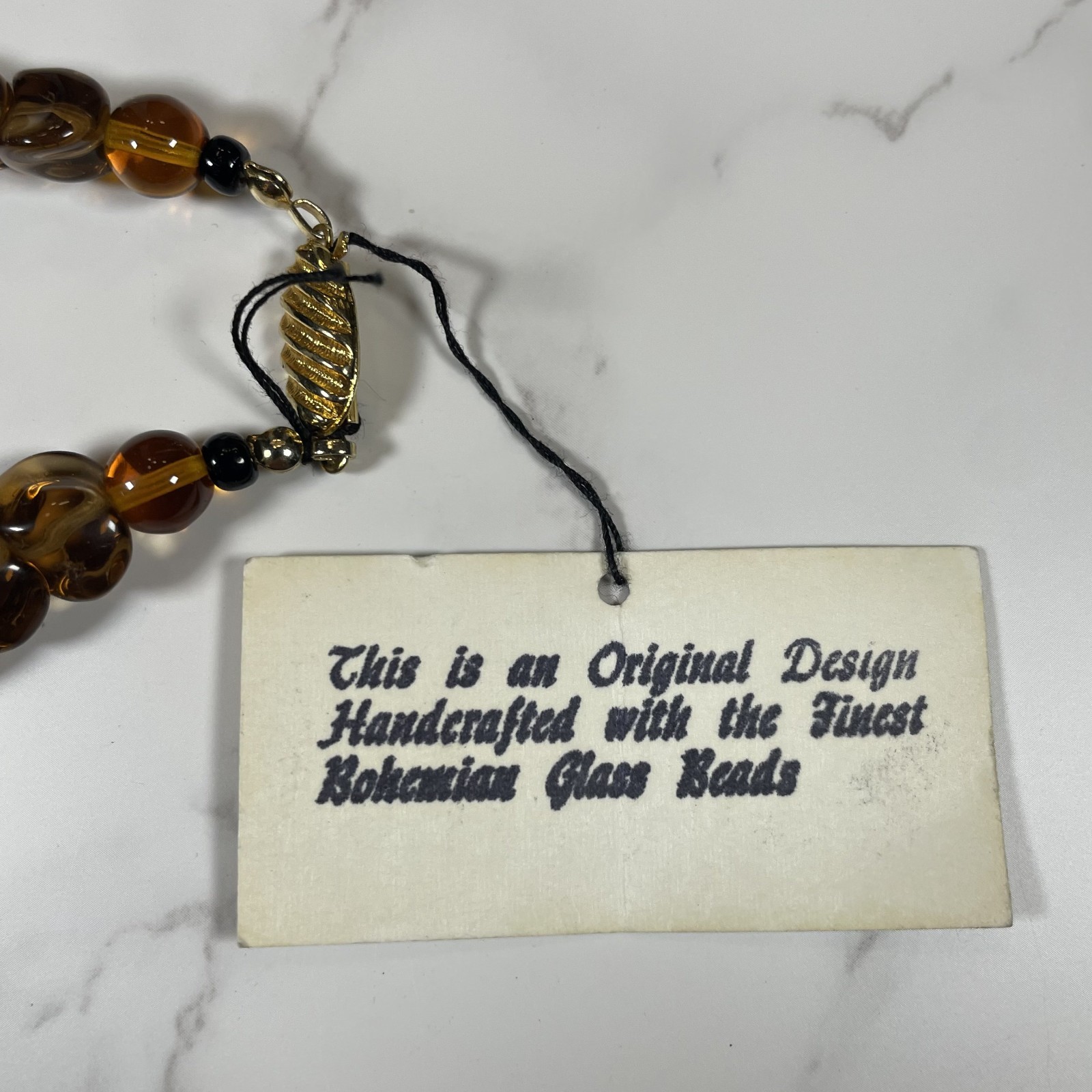 VTG ELLE of California Multi Strand Finest Bohemian Amber Glass Bead Necklace