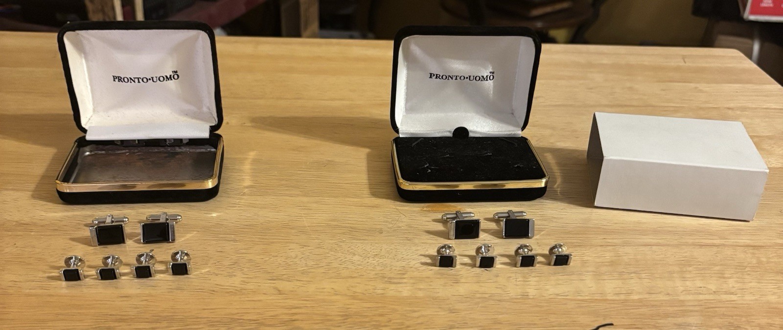 Lot Of 2 Pronto-Uomo Cufflink and Stud Silver and BlackSet Missing OneStud Men’s