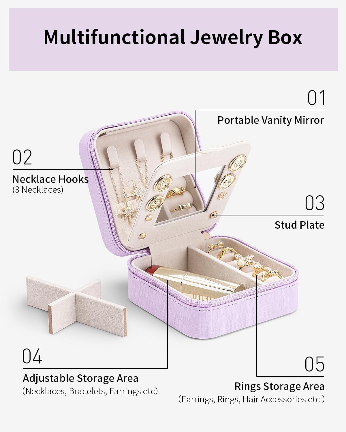 Small Travel Jewelry Box Organizer – Girls Women Gift Rings Earrings Necklace…