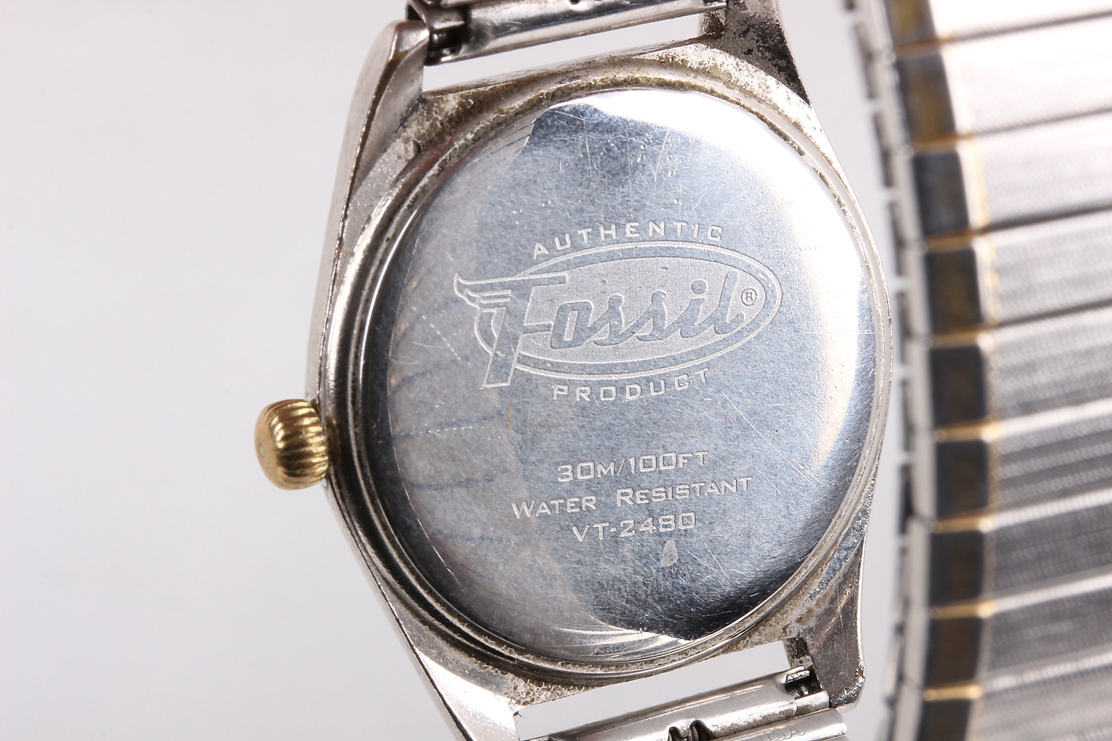 FOSSIL VT-2480 30M 100FEET WR FLEX BAND TWO- TONE WRISTWATCH NEW BATTERY 6716