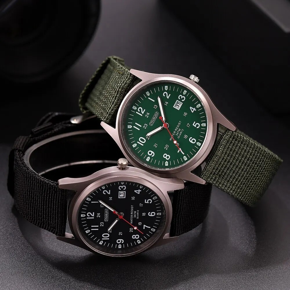 Men’s Military Army Luminous 24 Hours Dial Nylon Strap Date Quartz Wrist Watch