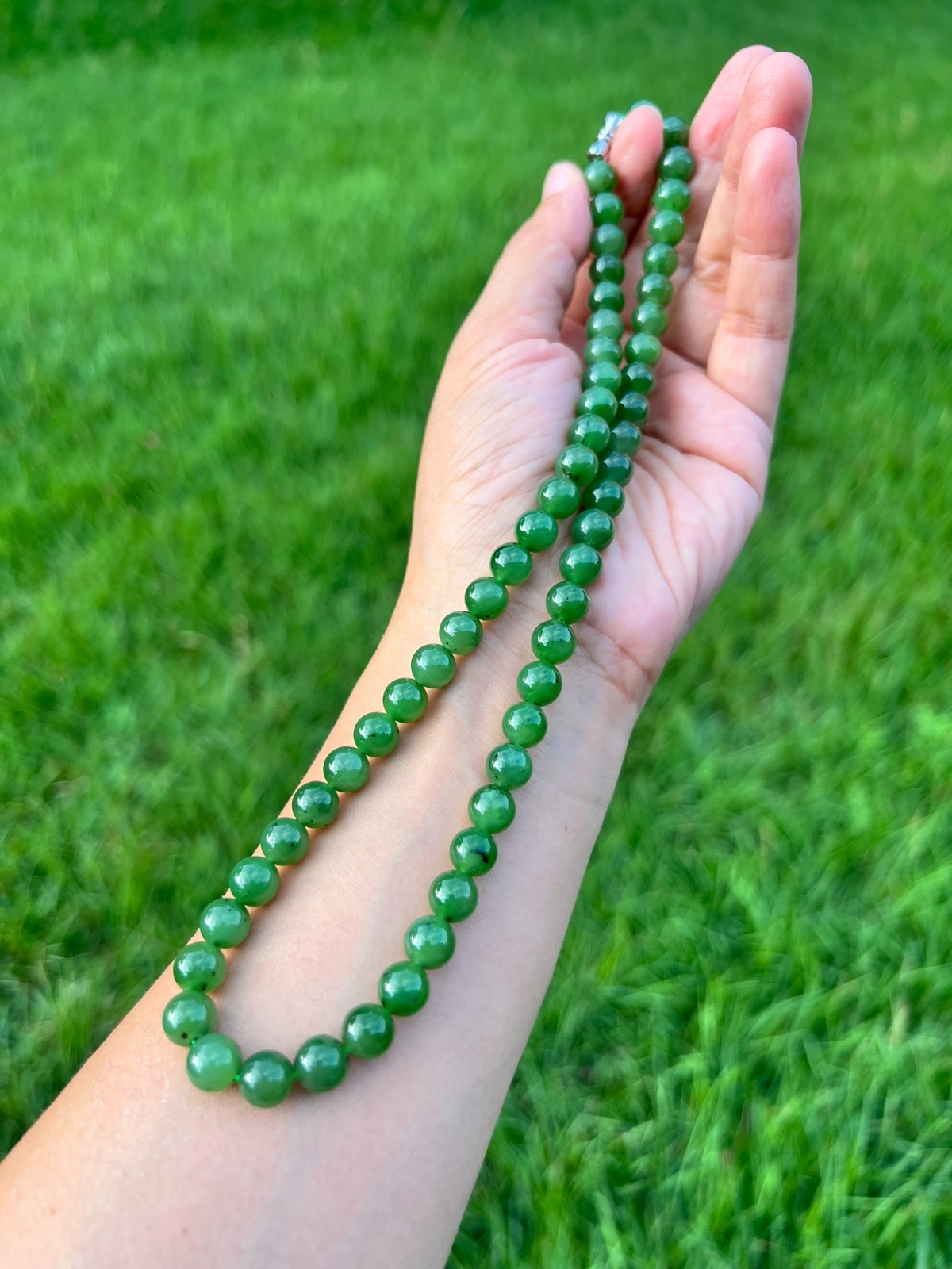 Rich Green 17″ Genuine Nephrite Jade 8mm Bead Necklace H141 3
