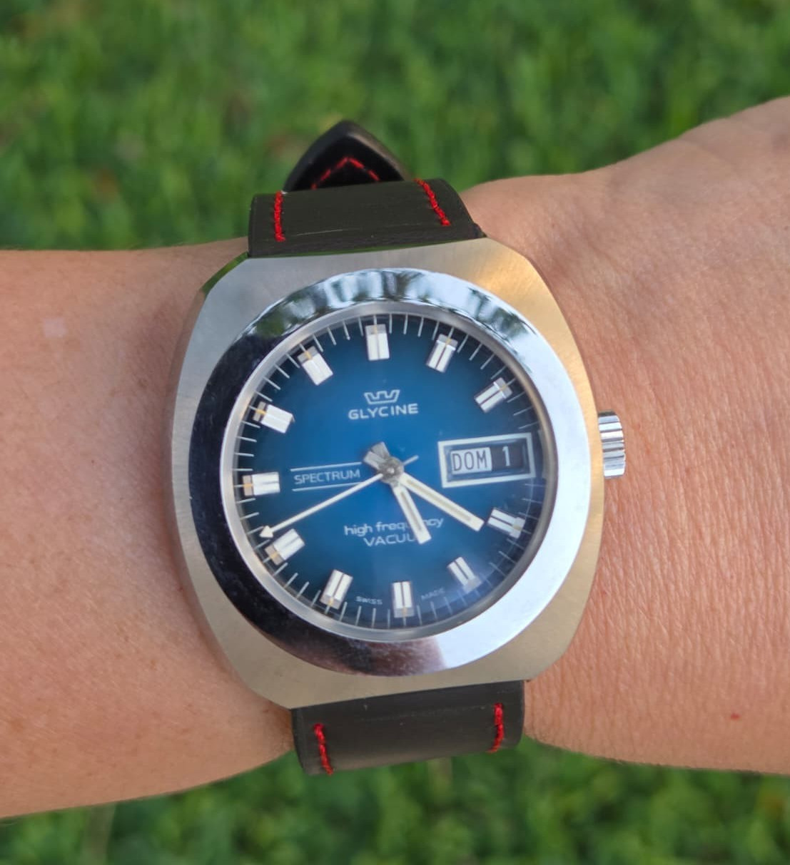 Glycine Automatic Watch Vintage Mens High Frecuency Spectrum Vacuum Blue Dial