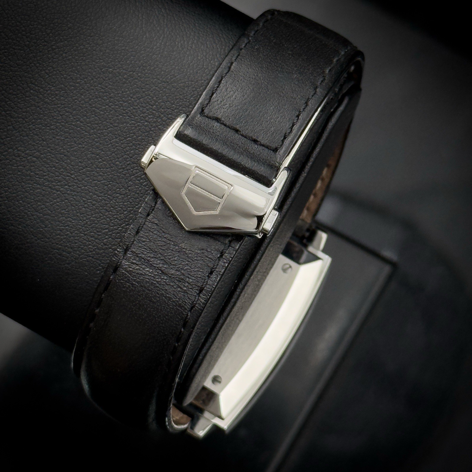 Tag Heuer MONACO Black Dial Chronograph CW2111 Stainless Steel Leather Strap
