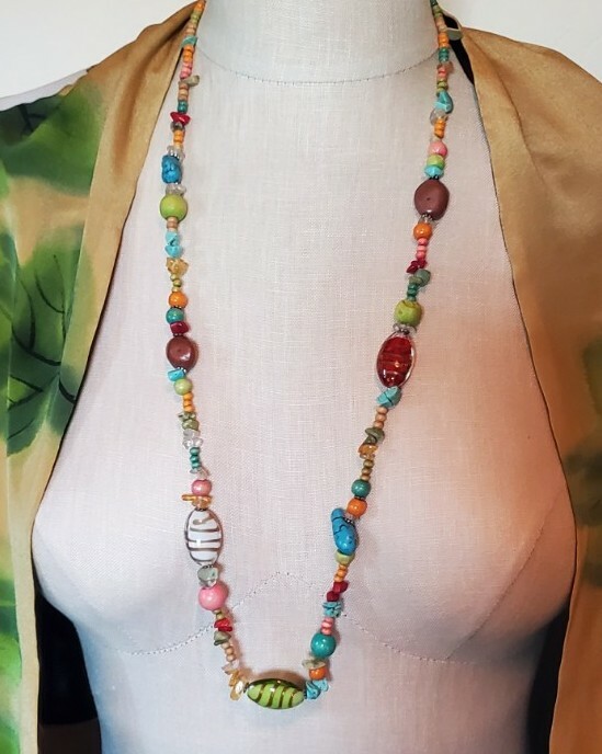 Beaded Necklace Glass Wood Stone Multi-color 32-35″ Strand string By EsMor