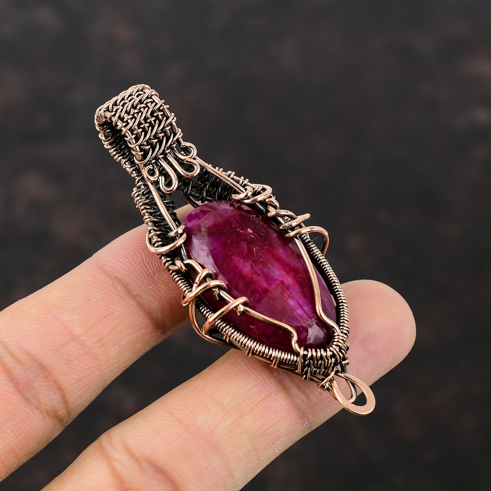 Wire Wrapped Pendant Amazing Gemstone Jewelry Handcrafted Copper Dailywear 2.76″