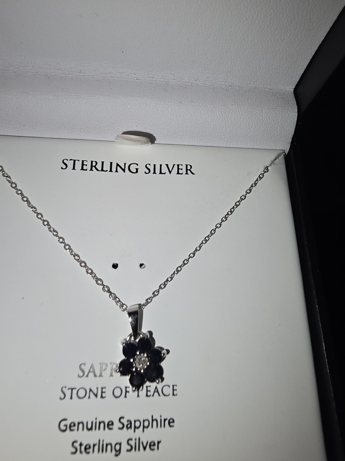 925 Sterling Silver Blue Round Sapphire Flower Pendant Necklace Cable Chain