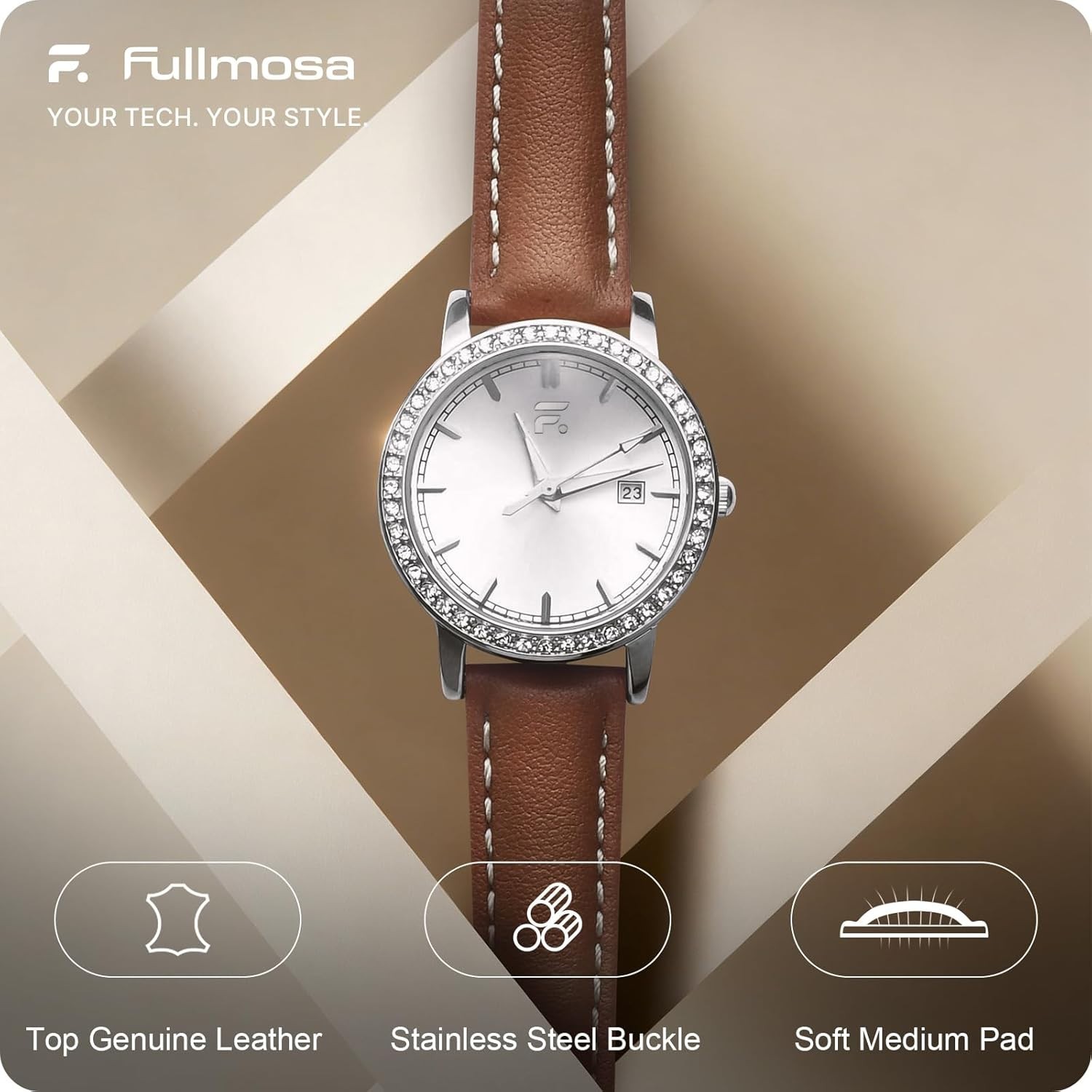 Versatile 19mm Brown Leather Watch Strap with Quick Release for Easy Fit