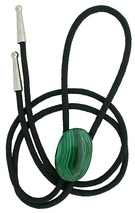 58.85 CARAT 1 1/3 x 9/10 INCH MALACHITE CAB GEM SILVER COLOR BOLO TIE B24A126