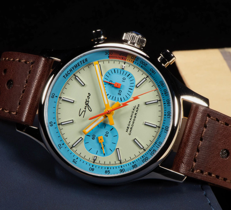 Sugess Pilot Watch 40mm ST19 Swanneck Movement Teal blue Dial with Brown Leather