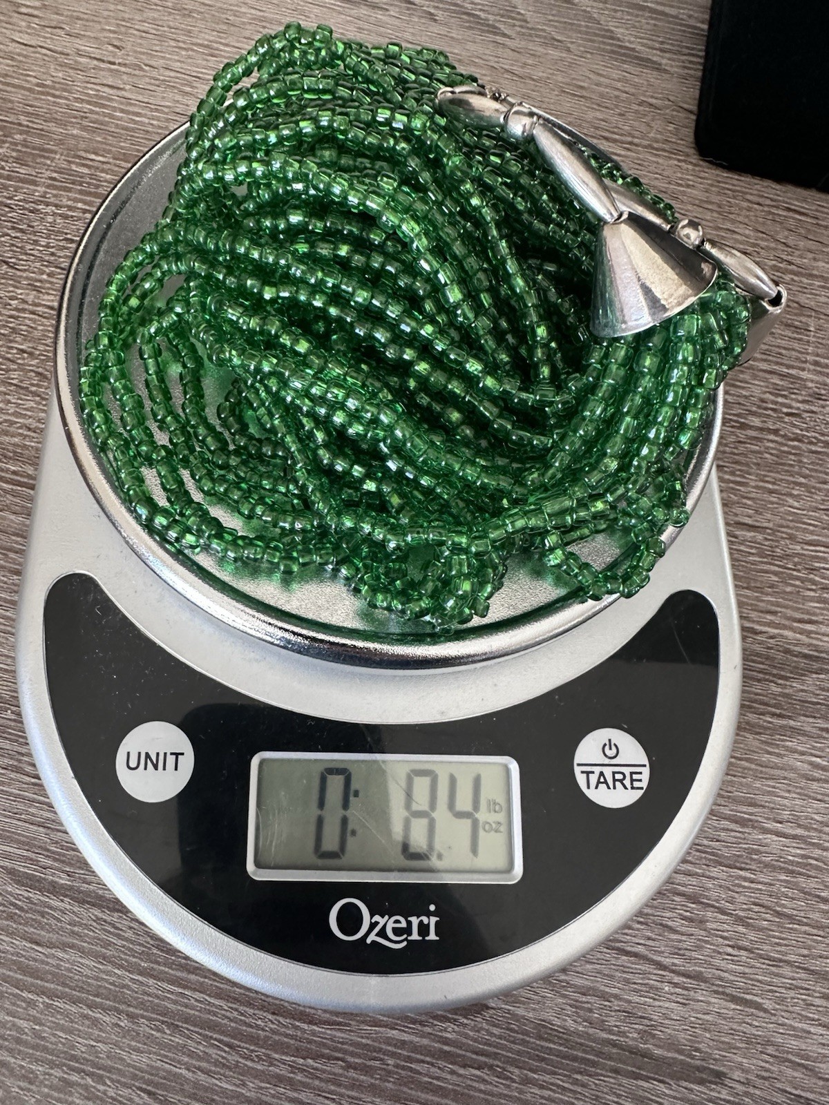 Vintage Southwestern Multi Strand Green Glass Seed Bead Necklace Silver Tone