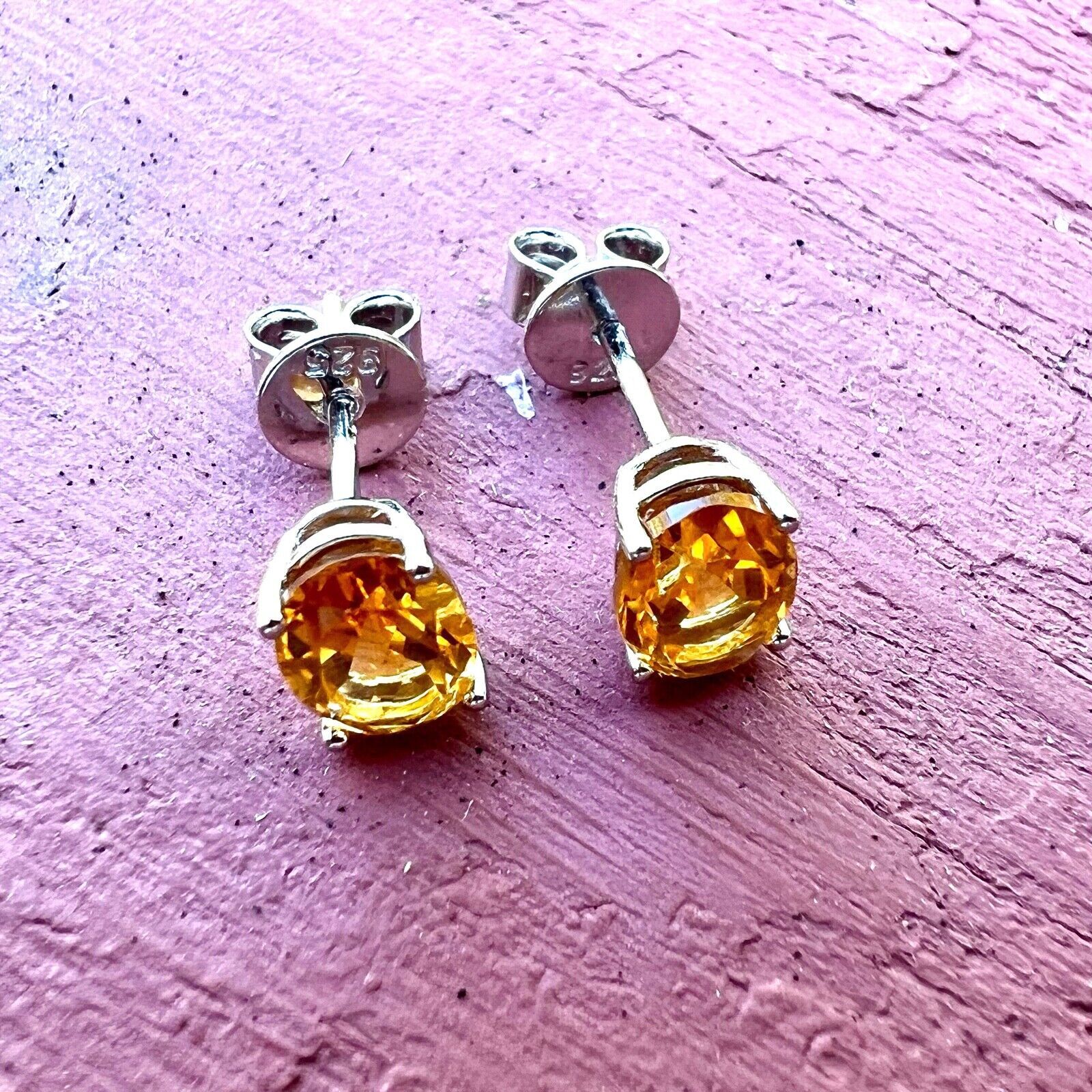 Handmade Small AAA Oval Natural Citrine Stud Earrings , November Birthstone