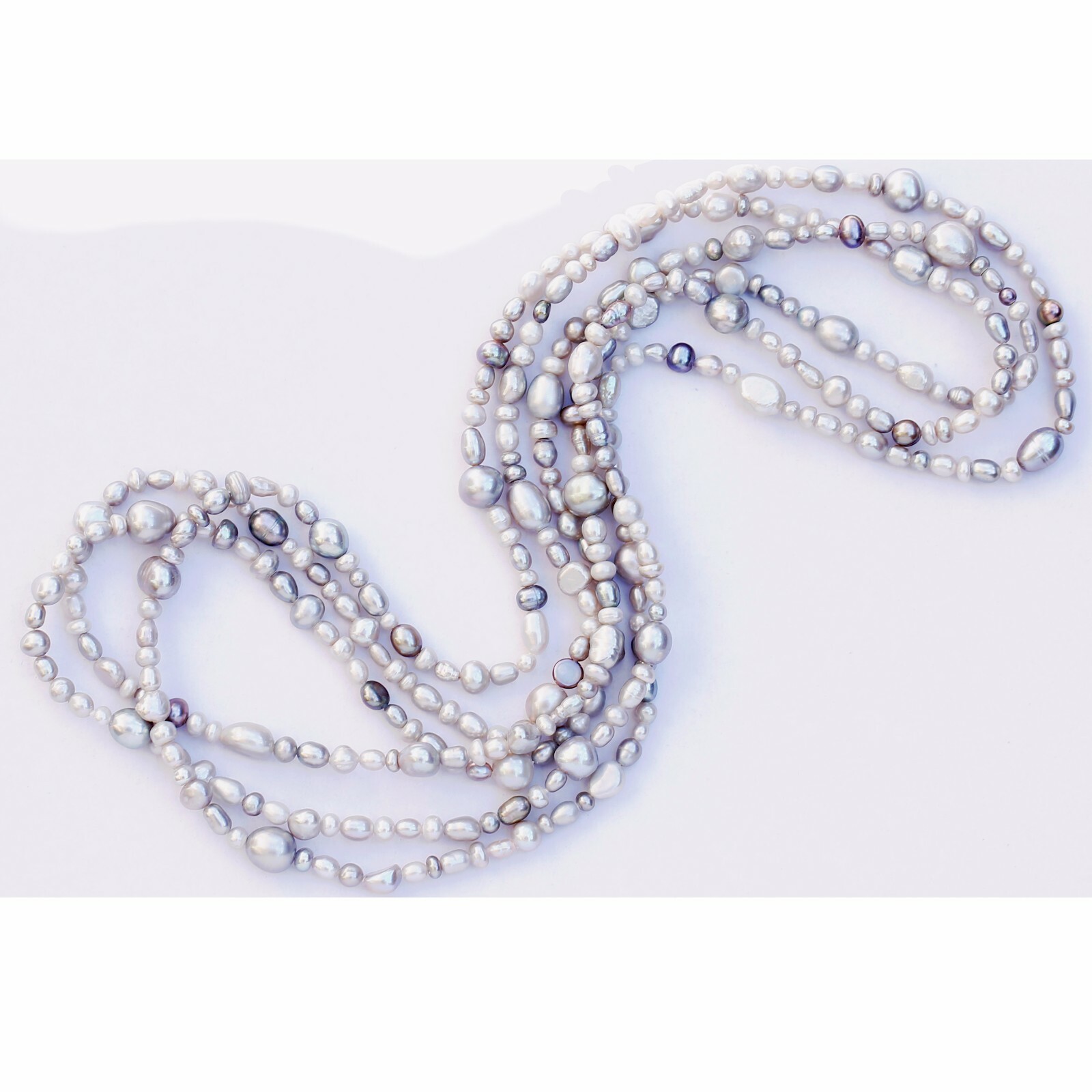 180cm size3-8mm baroque silver grey freshwater pearl Morandi color necklace #309