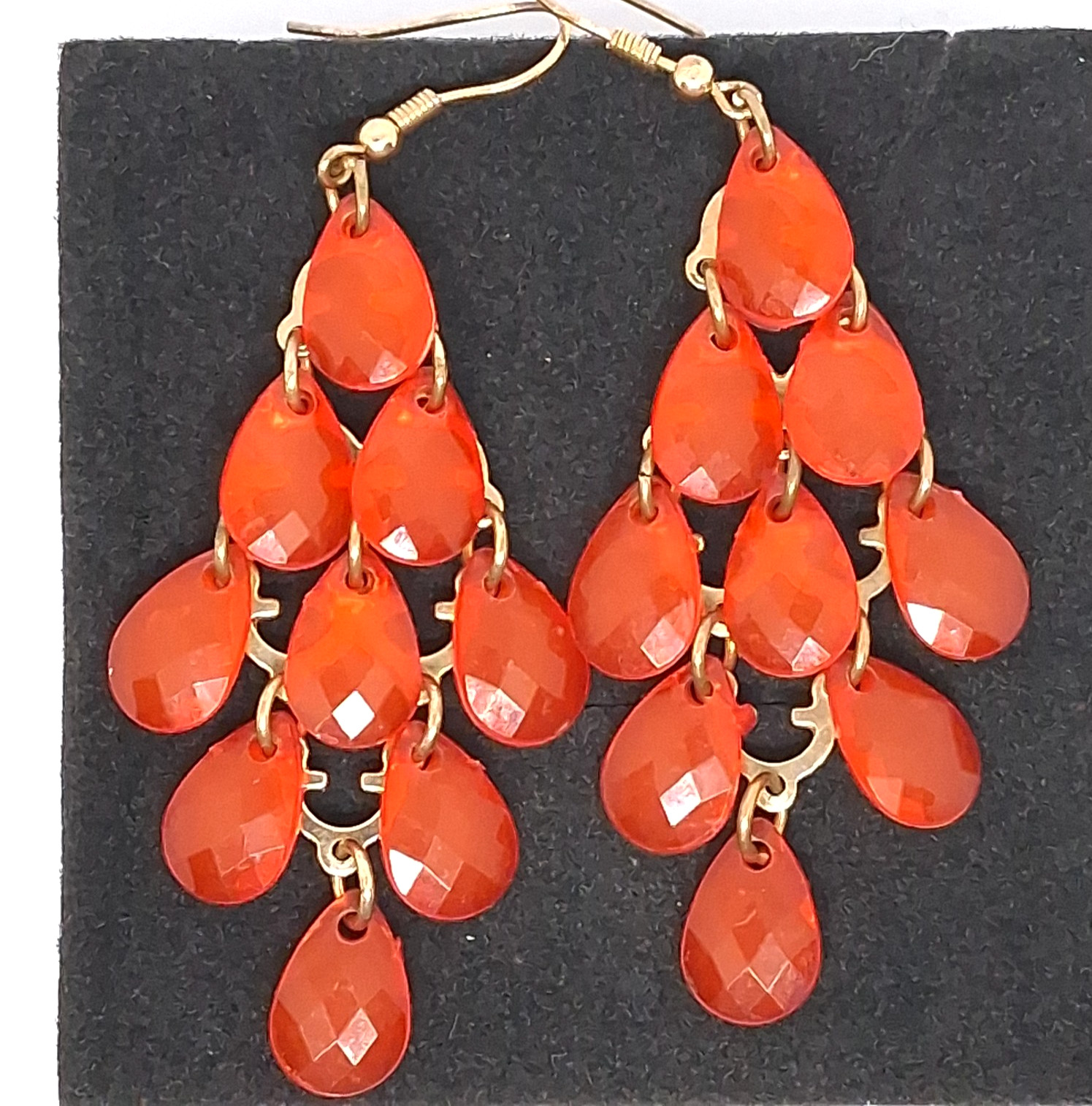 Vintage Orange Semi-Transparent Teardrop Dangle & Drop Pierced Hook Earrings