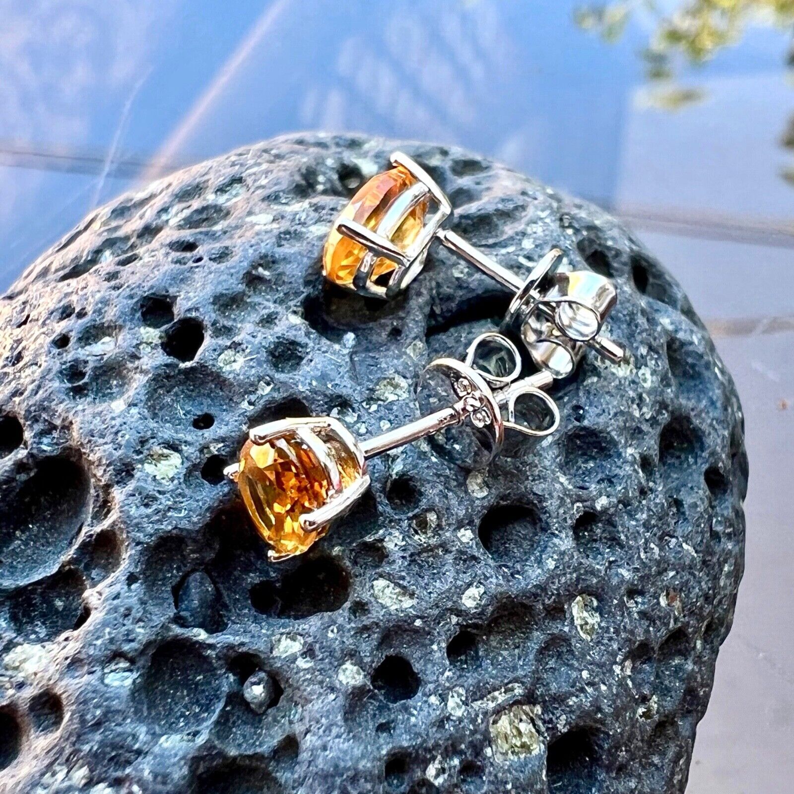 Handmade Small AAA Oval Natural Citrine Stud Earrings , November Birthstone