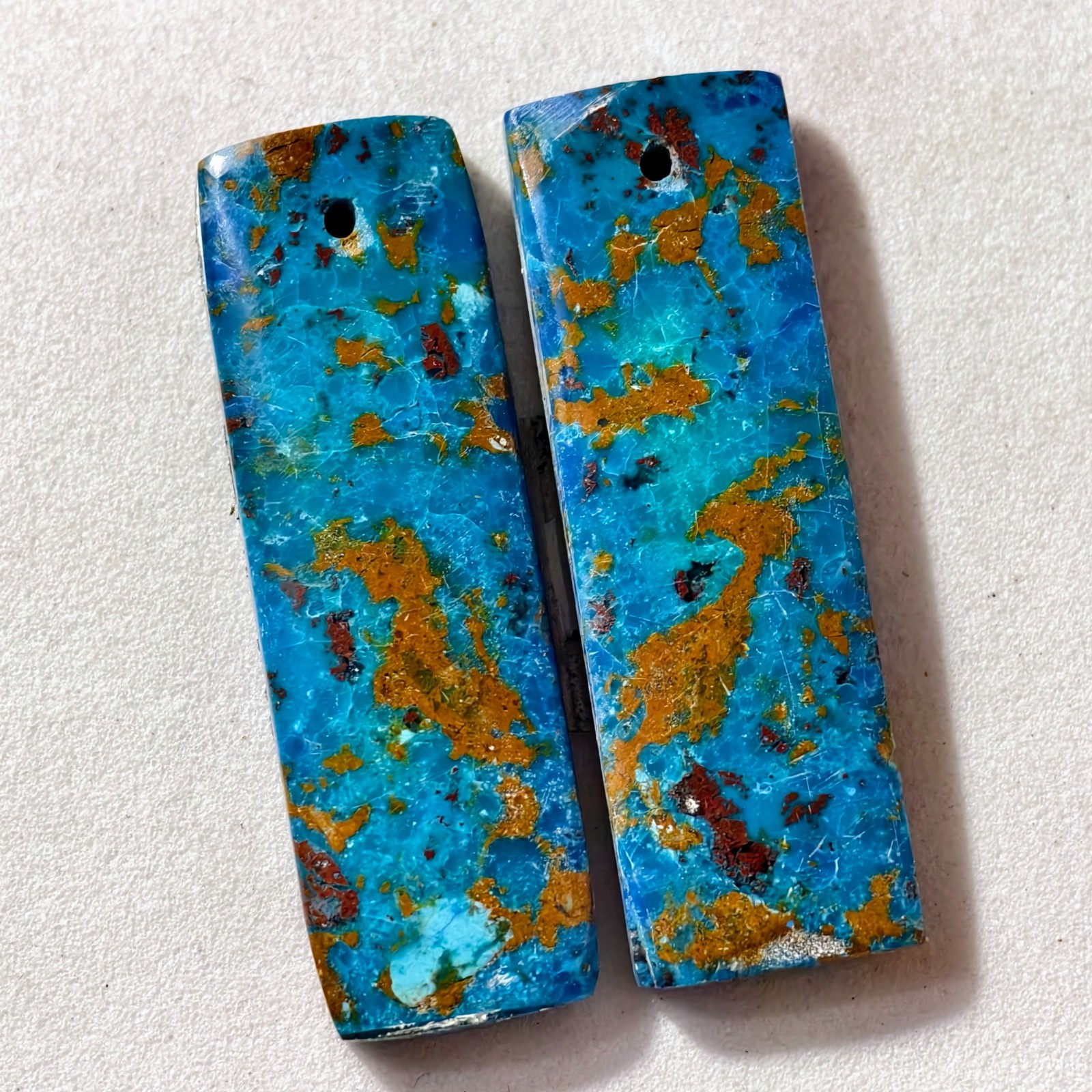 25 Cts Natural Chrysocolla Drilled Pair Cabochon Gemstone 33.2 X 10.7 MM