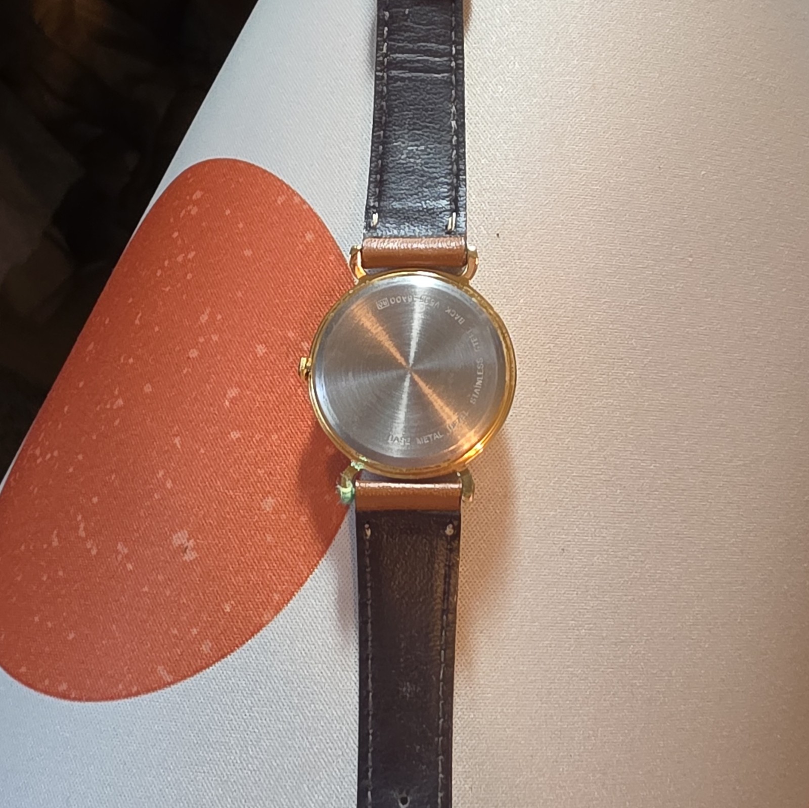 Lorus V535-6000 Quartz Celestial Sun/Moon Dial Gold Tone Brown Leather Watch